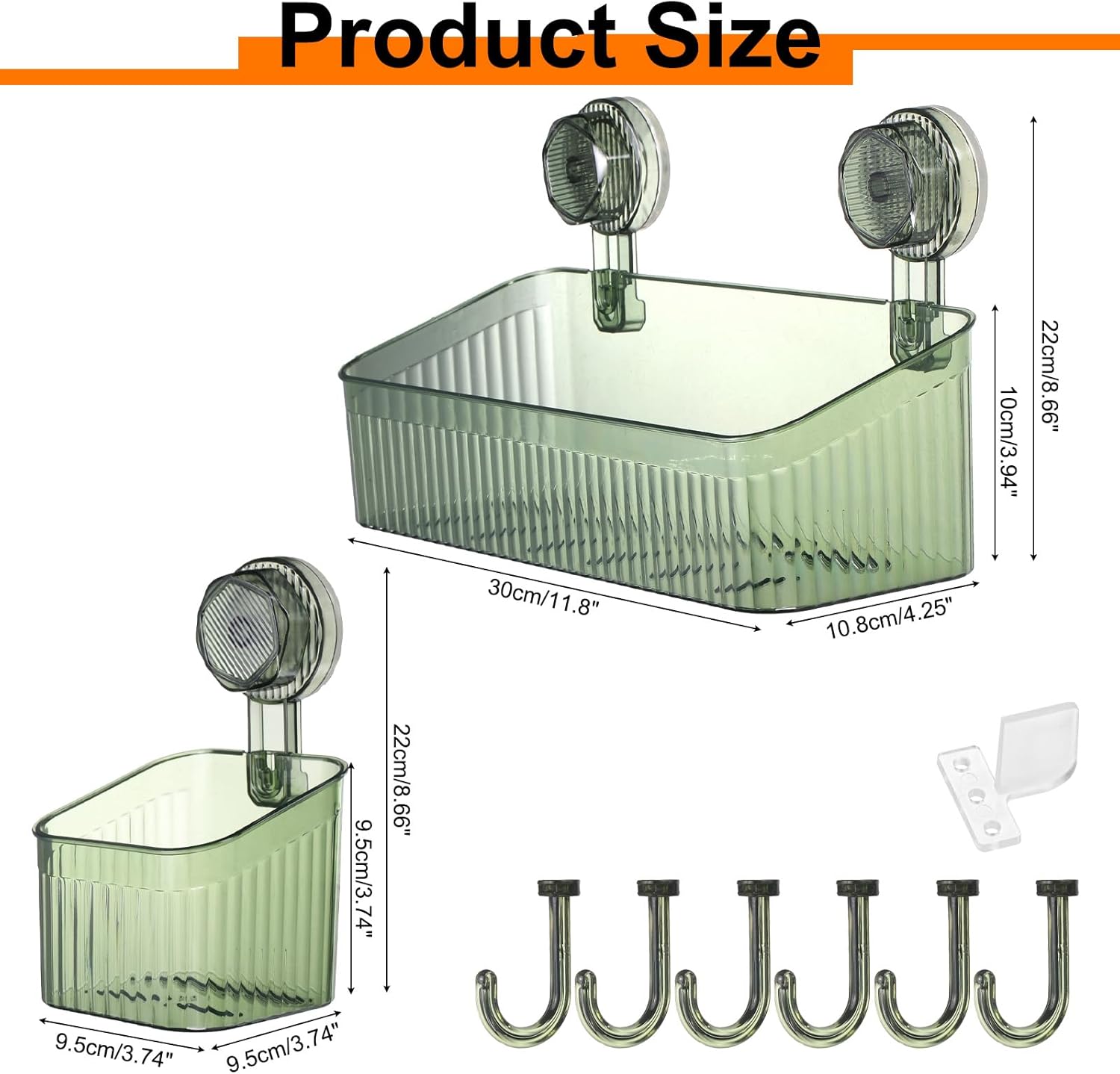Uxcell 1Set Suction Cup Shower Caddy with Hooks Green