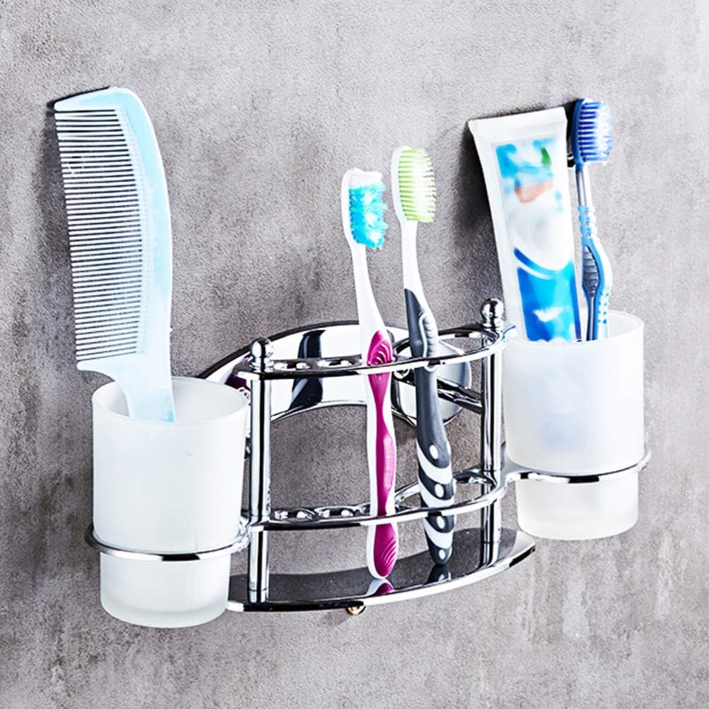 Alipis Wall Mounted Toothbrush Holder with Cup and Toothpaste Rack