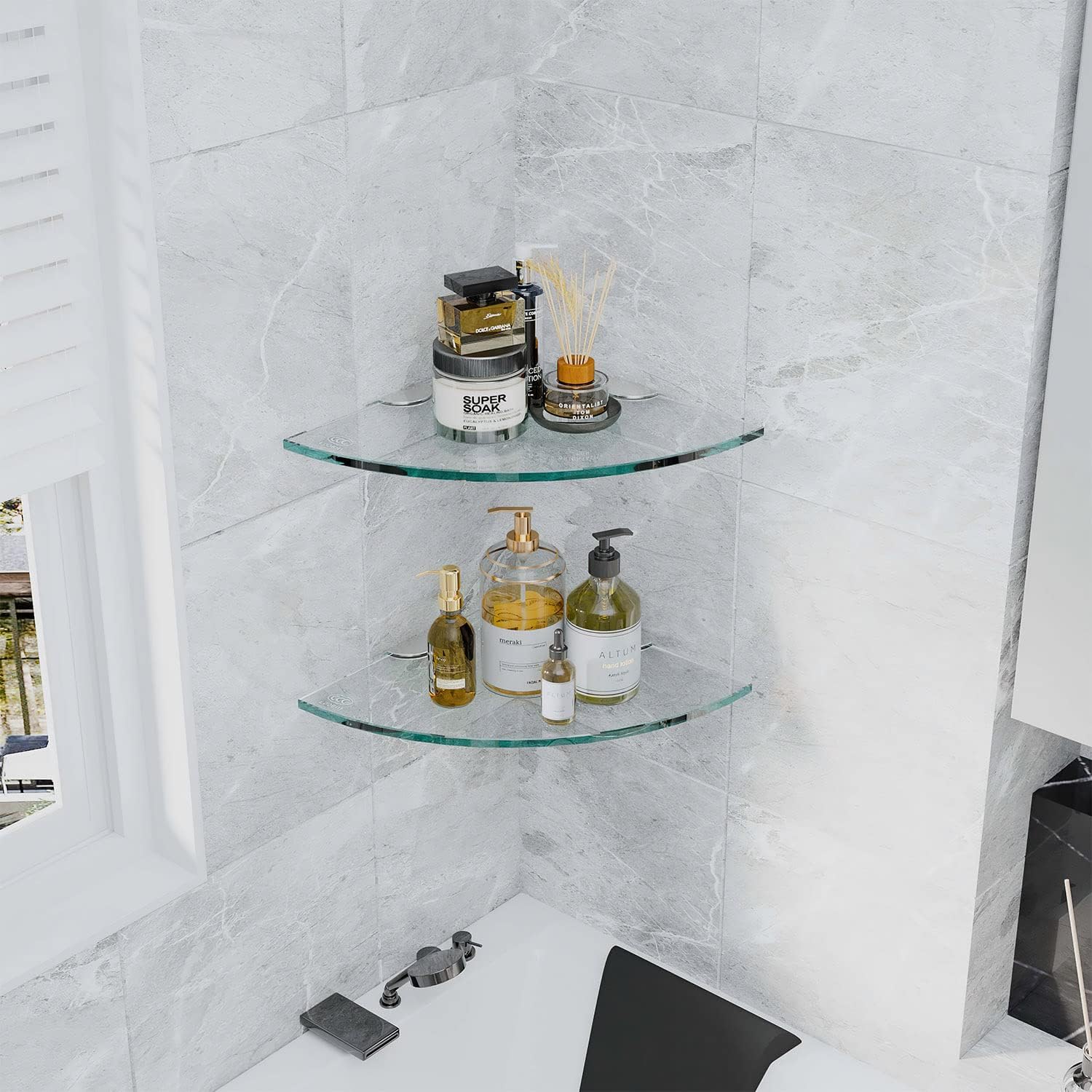 Elegant Bathroom Corner Glass Shelf Set Space-Saving Durable