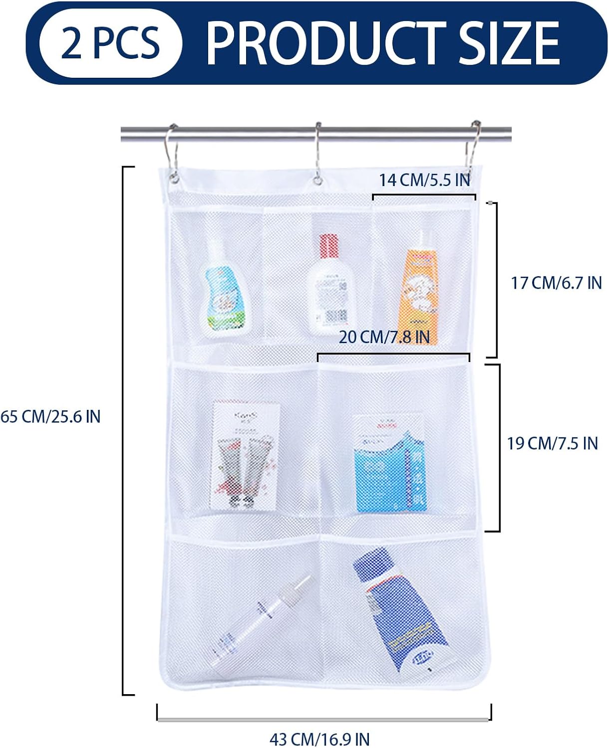 mesh shower organizer with 7 pockets