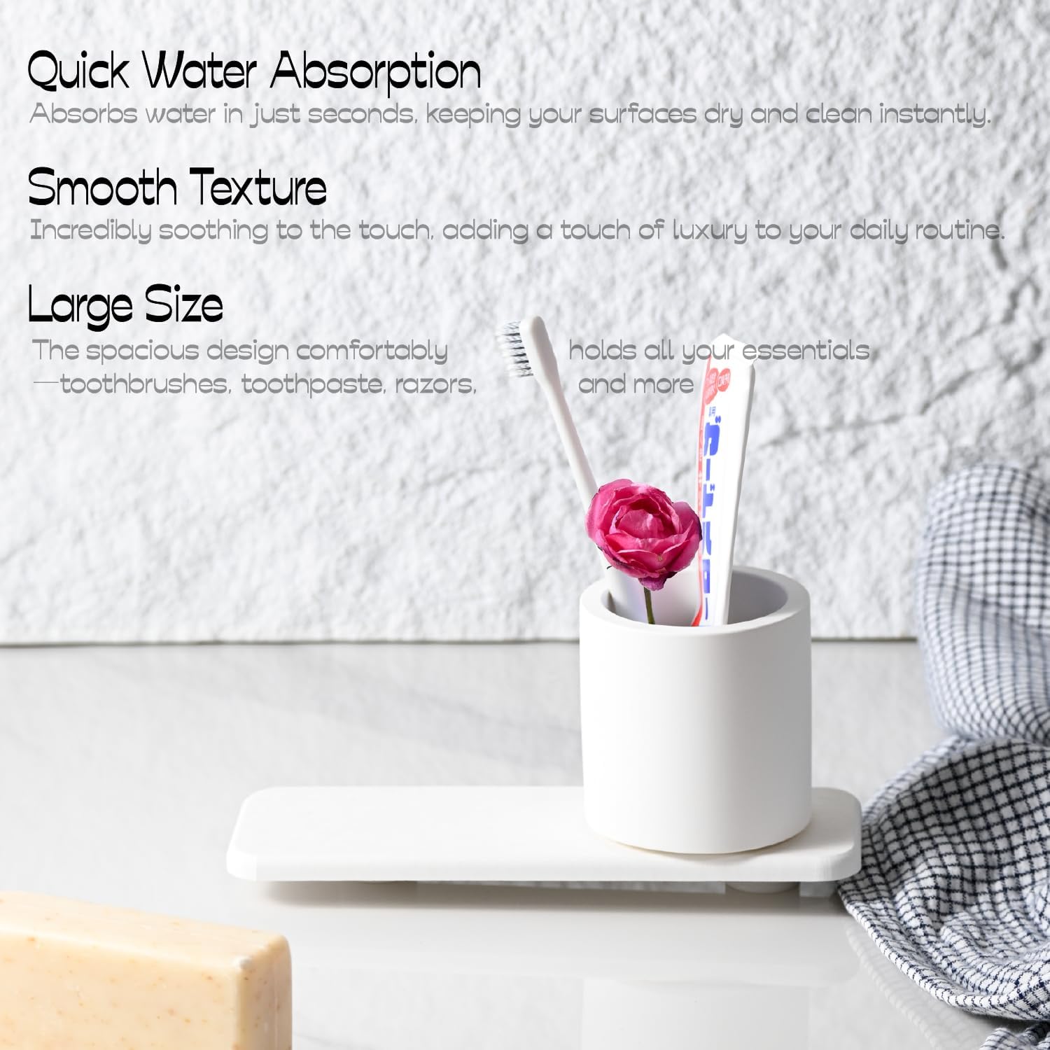 Matte White Diatomaceous Toothbrush Holder
