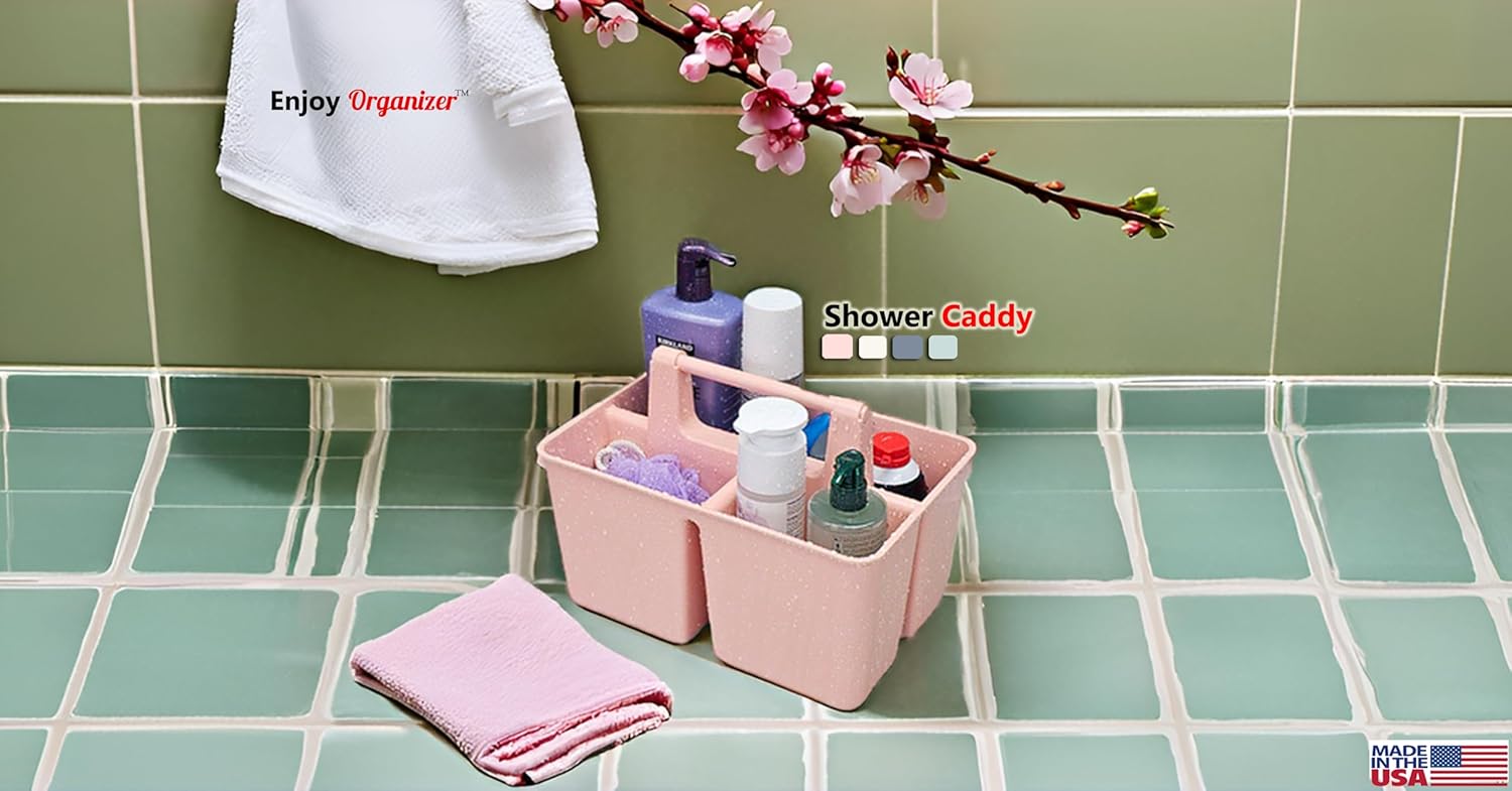 Enjoy Organizer Portable Plastic Shower Caddy 3 Compartments 4 Pack