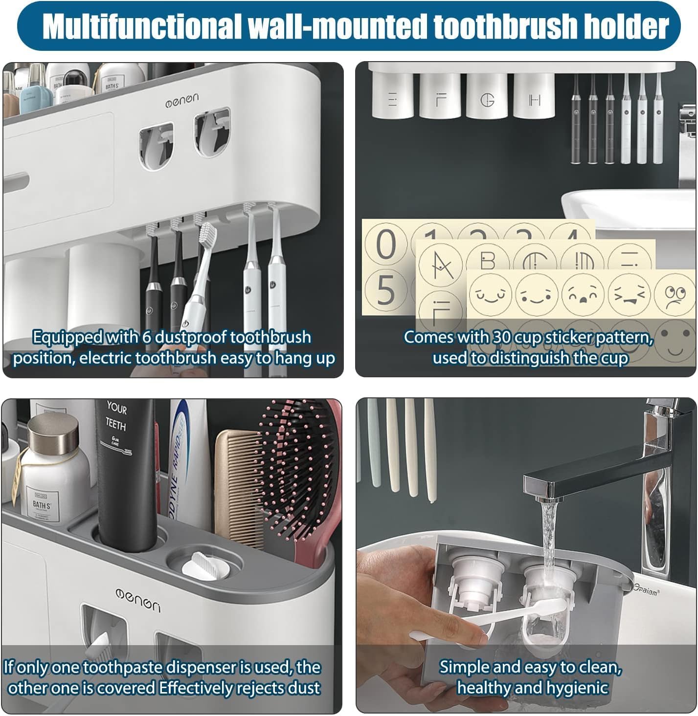 MDAKEGO Wall-Mounted Toothbrush Holder Toothpaste Squeezer Kit