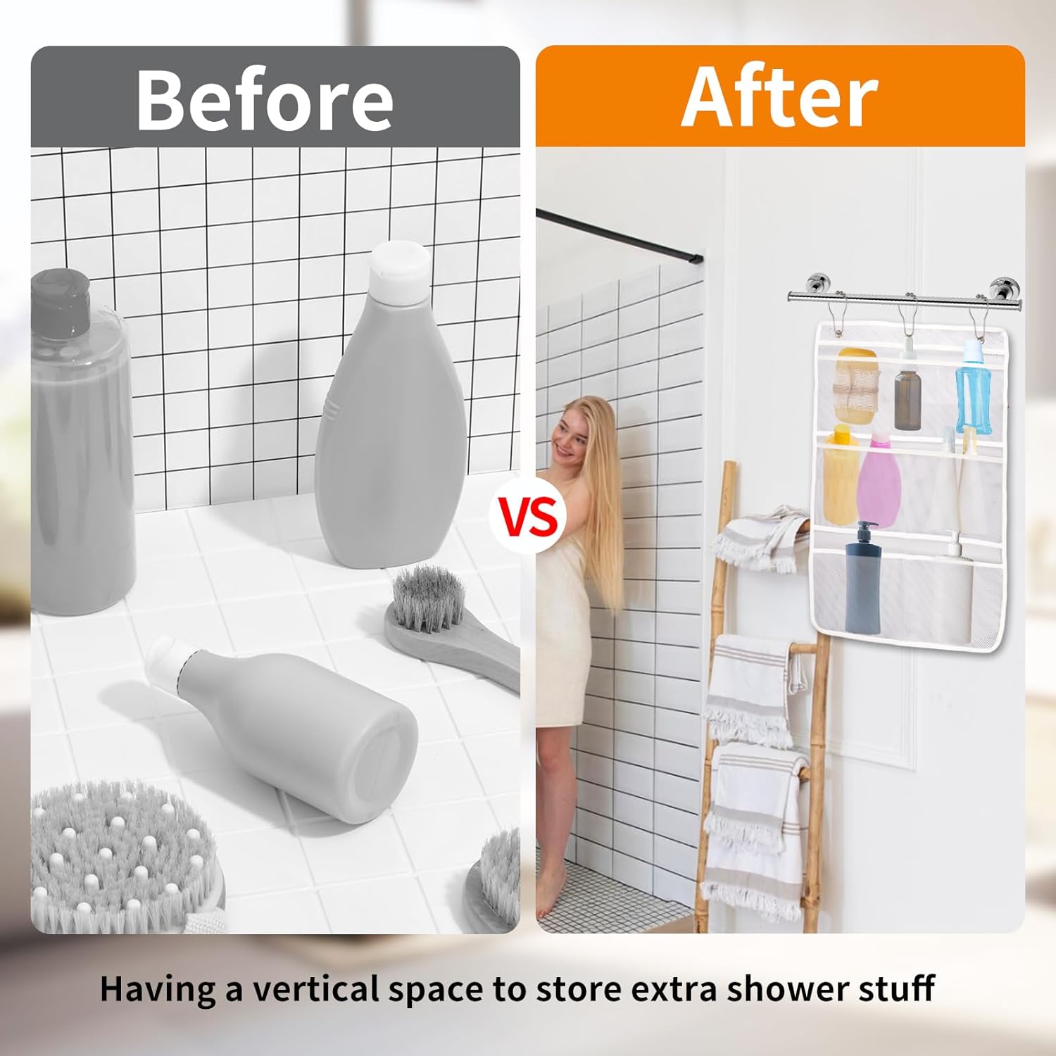 7-Pocket Mesh Shower Organizer for Quick Organization