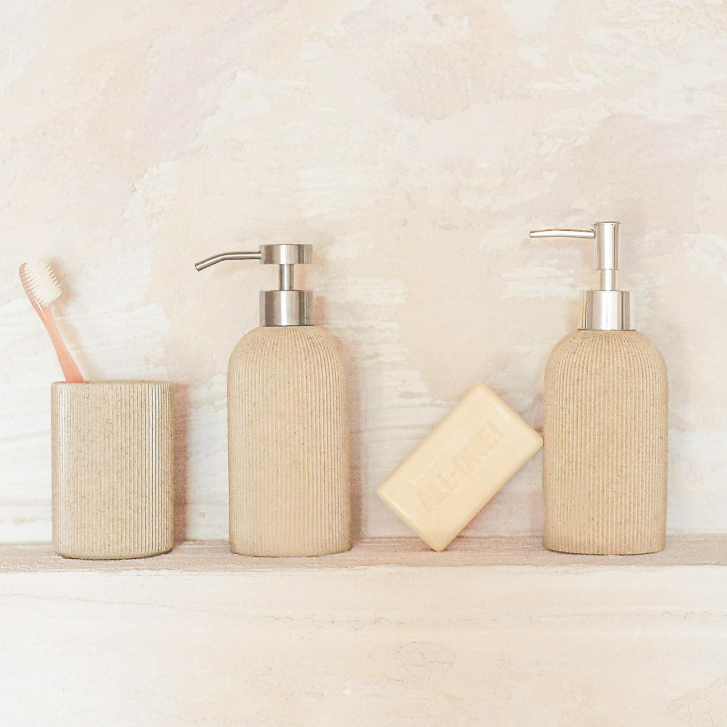 Elegant Sand Beige Toothbrush Holder Boho Farmhouse Style for Bathroom Countertops