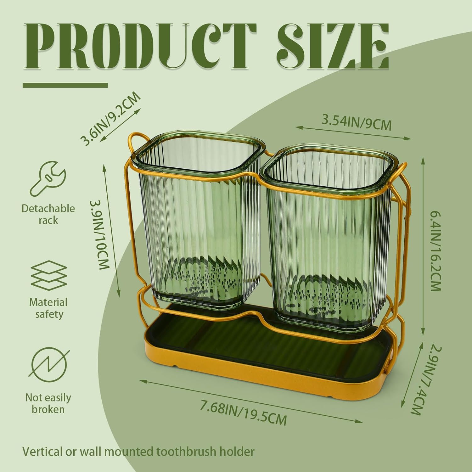2-Cup Metal Toothbrush Holder Set with Drainage and Organizer