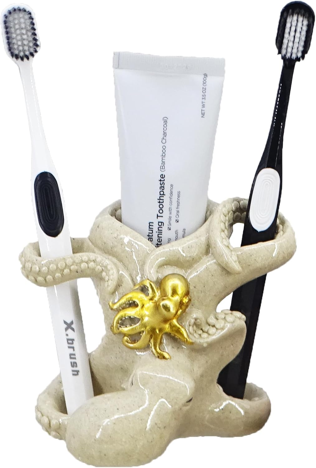 5-inch Gold Octopus Toothbrush Holder - Suction-Cup Bathroom Organizer