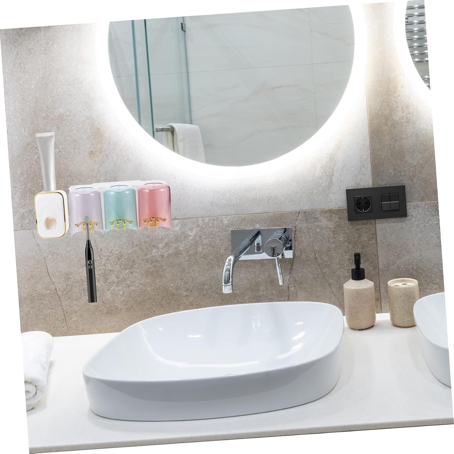 Gleavi Wall-Mounted Toothbrush Holder Toothpaste Dispenser - Space-Saving Bathroom Organizer