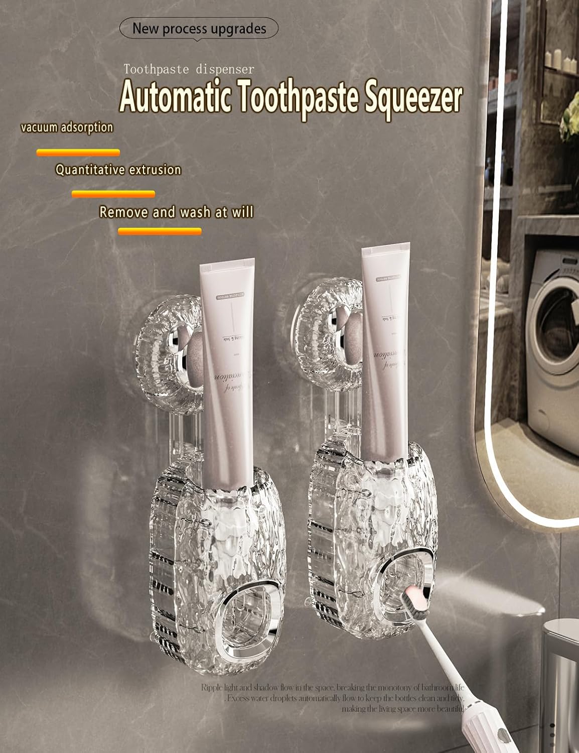 R Conlifeus Wall-Mounted Automatic Toothpaste Squeezer Dispenser 2-Piece Transparent Translucent Gray
