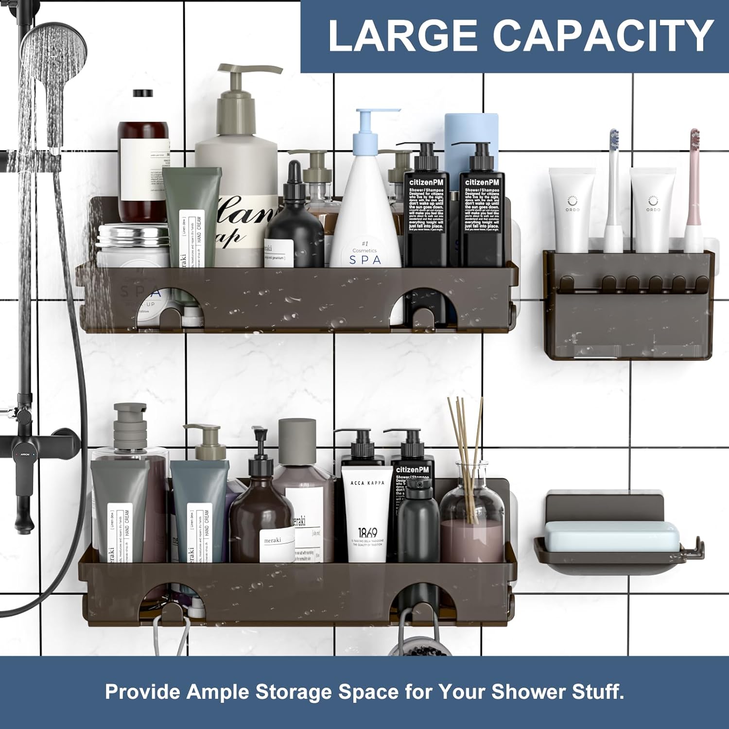 4 Pack Shower Caddy with Adhesive Mount and Storage Holders