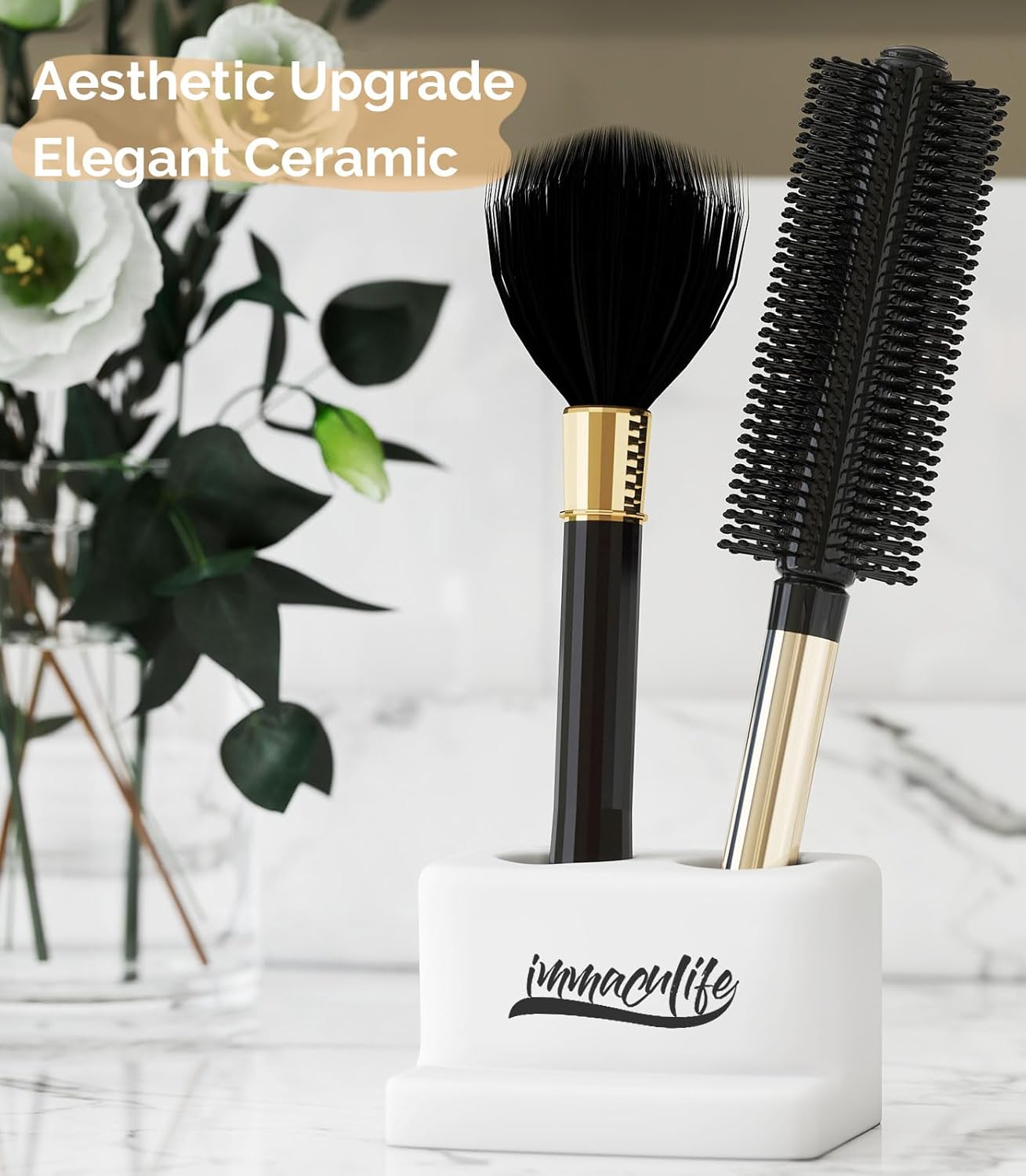 Elegant Ceramic Bathroom Organizer Set for Manual Toothbrushes razors