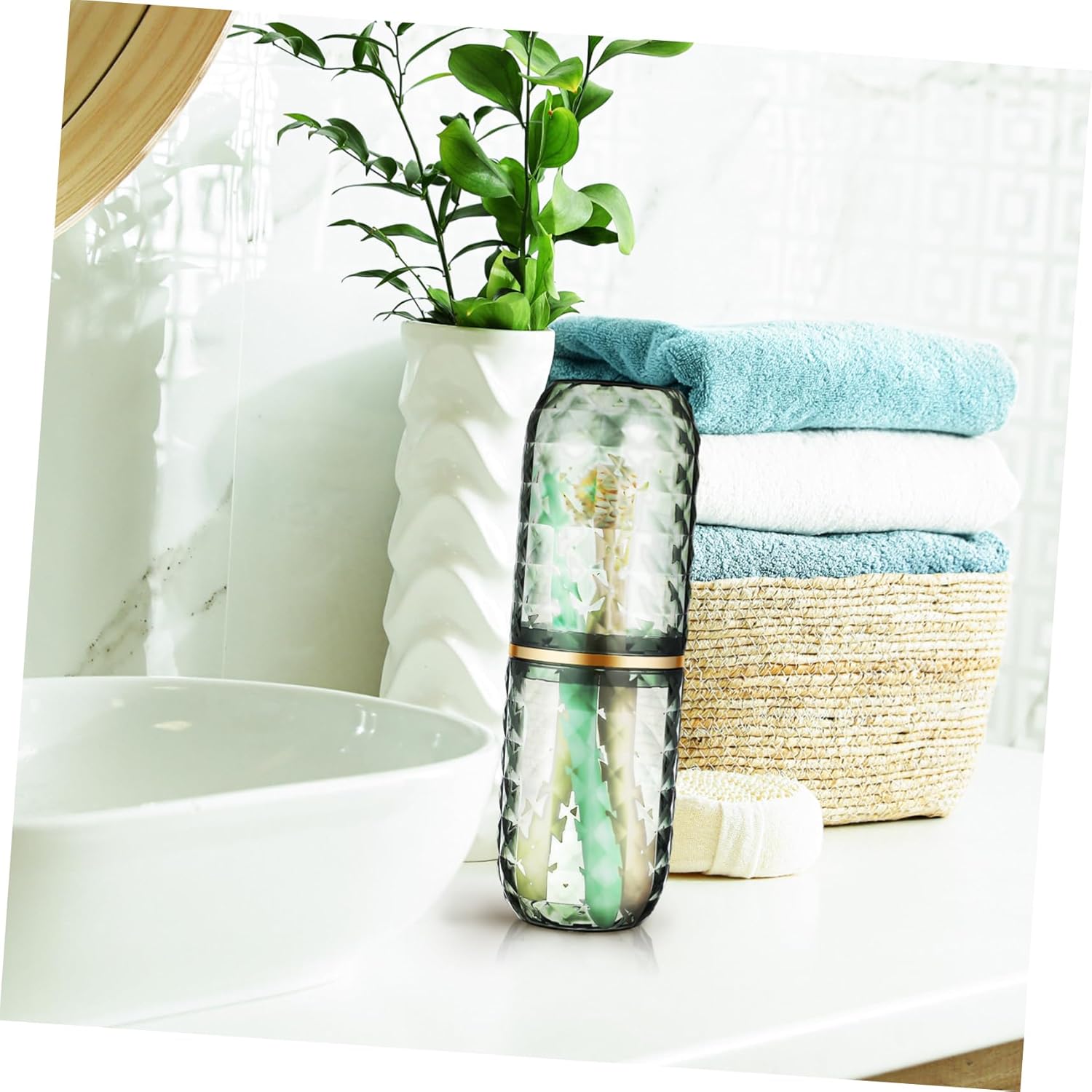 Travel Toothbrush Holder Dual Cup Design