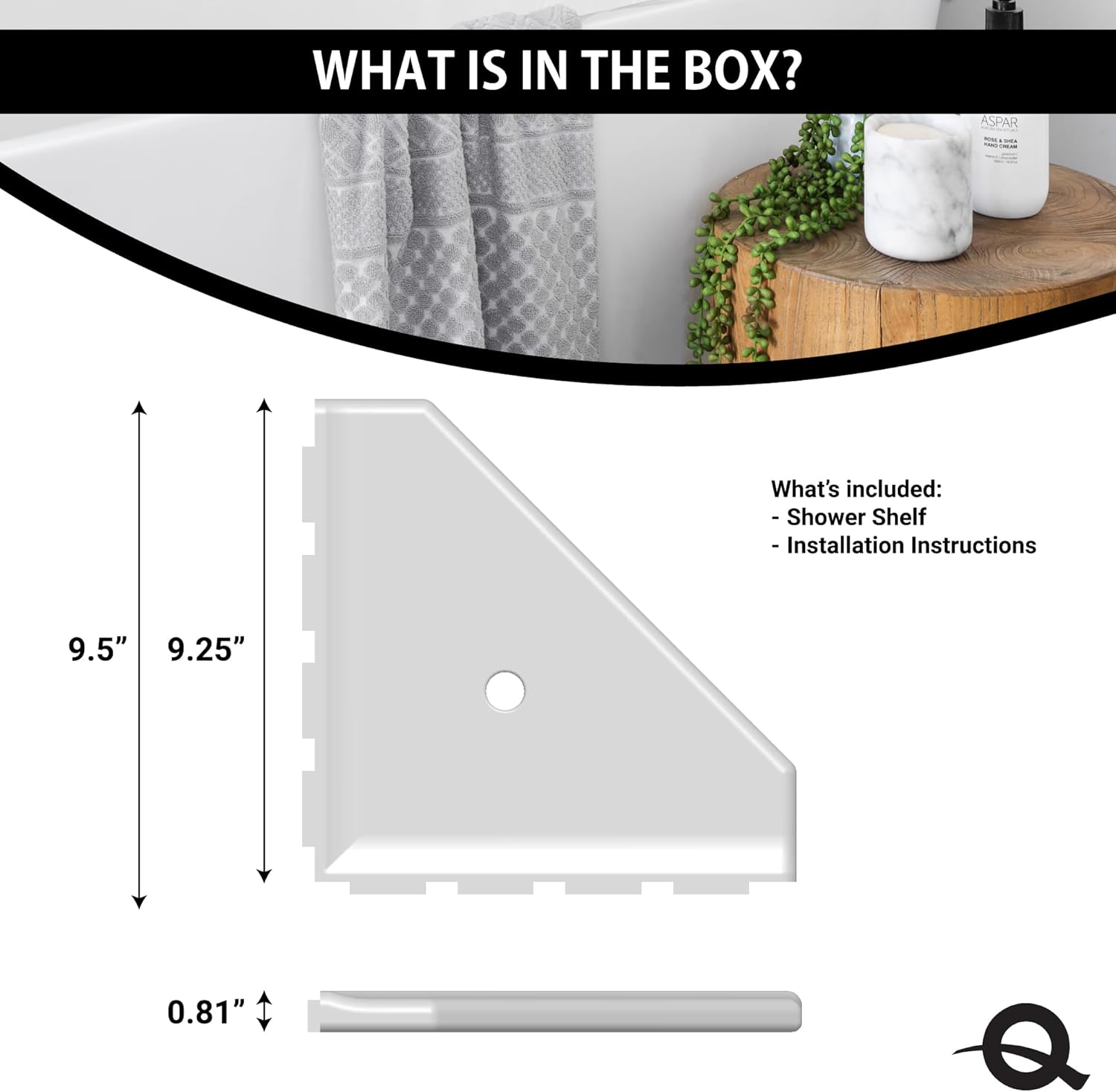 Questech 10 Incher Corner Shower Shelf Lugged