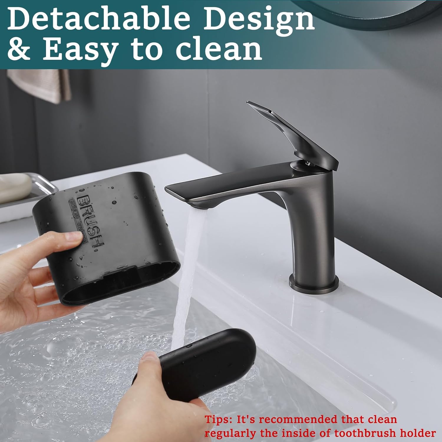 Space-Saving Bamboo Toothbrush Holder Black