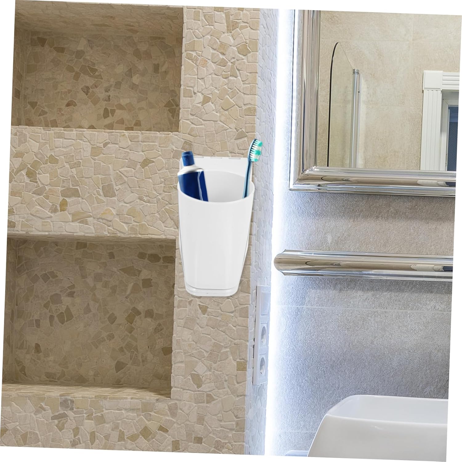 1 Set Wall Mounted Toothbrush Holder with Cup and Comb Stand