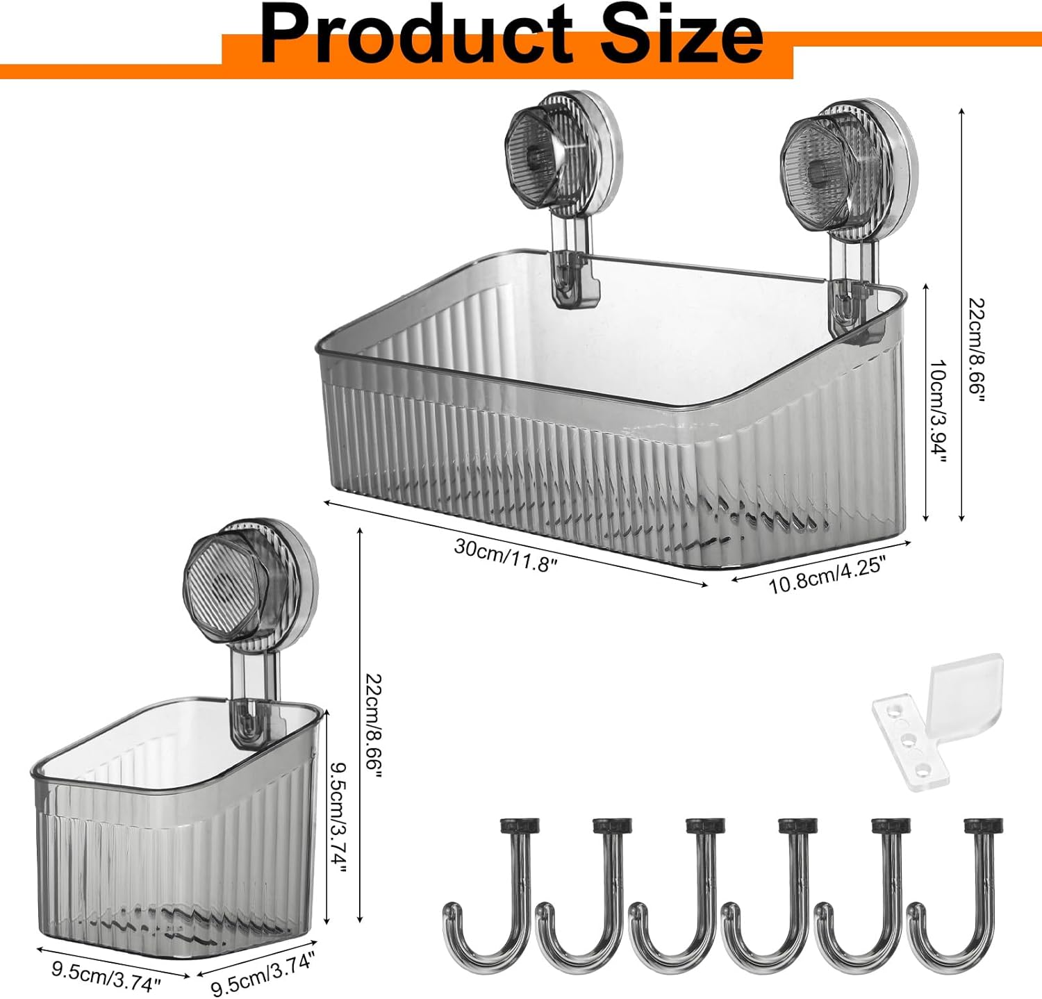 Uxcell 1Set Suction Cup Shower Caddy with Hooks Grey