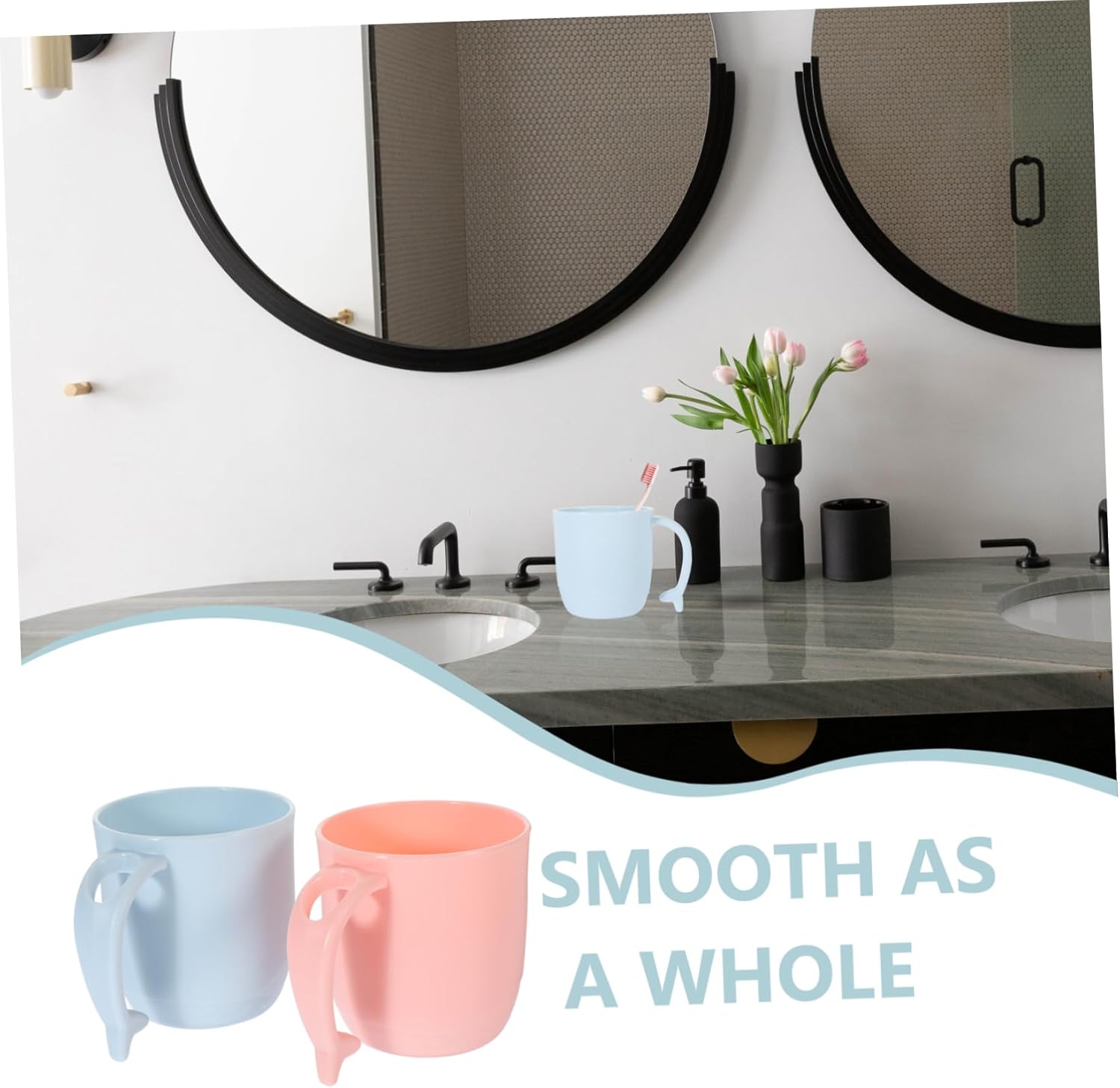 Two-Piece Dolphin Shaped Offset Mouthwash Cups for Boys and Girls