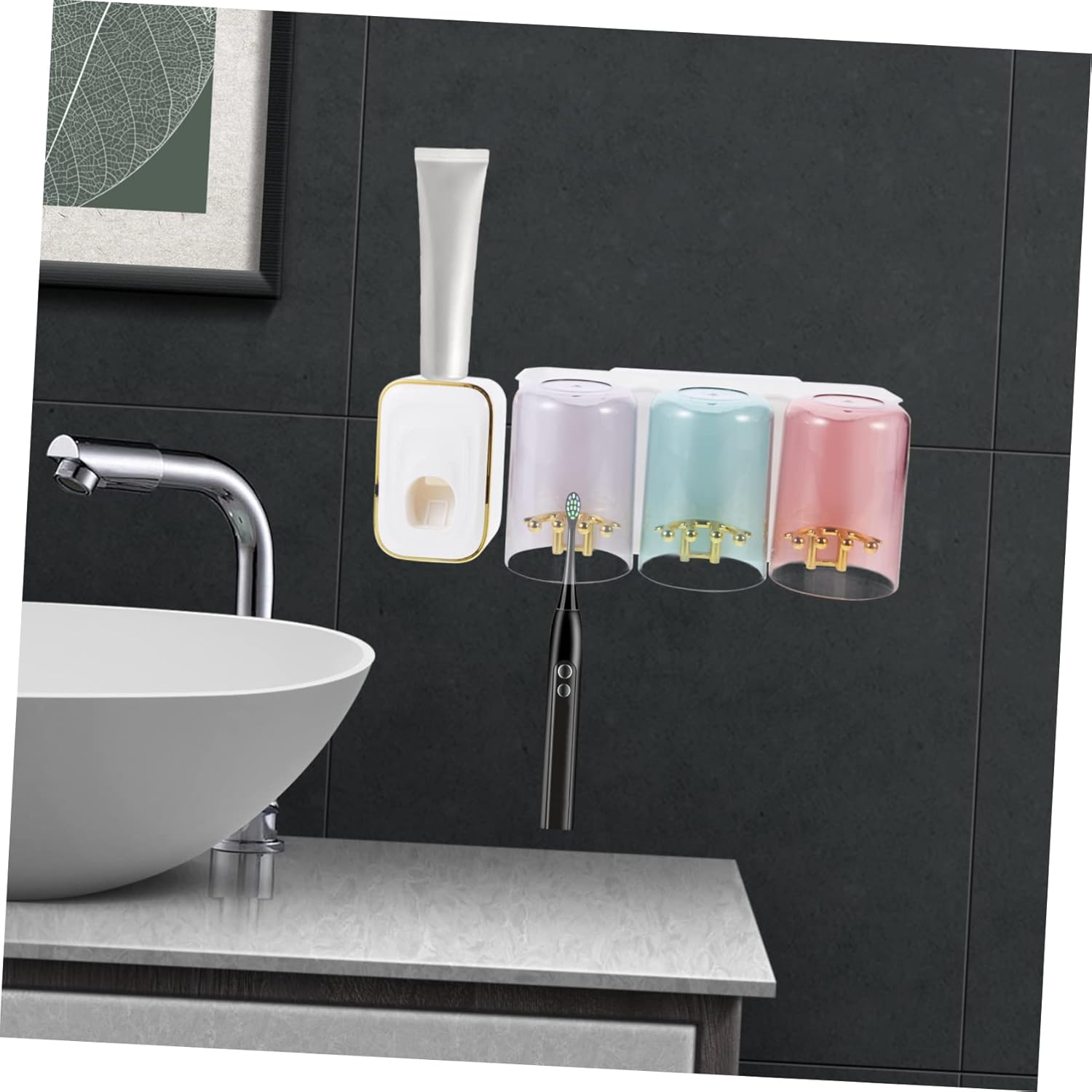 Gleavi Wall-Mounted Toothbrush Holder Toothpaste Dispenser - Space-Saving Bathroom Organizer
