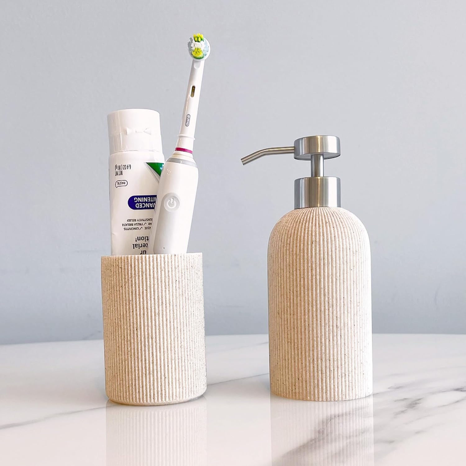 Elegant Sand Beige Toothbrush Holder Boho Farmhouse Style for Bathroom Countertops