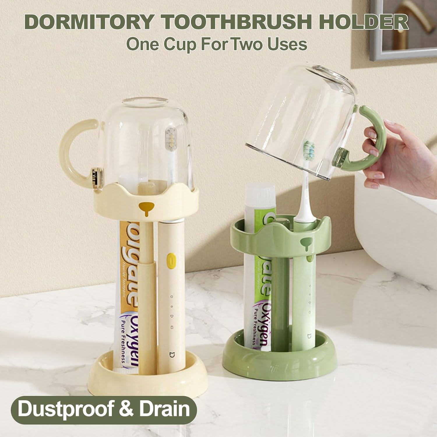Adjustable Toothbrush Holder with Cover and Rinsing Cup