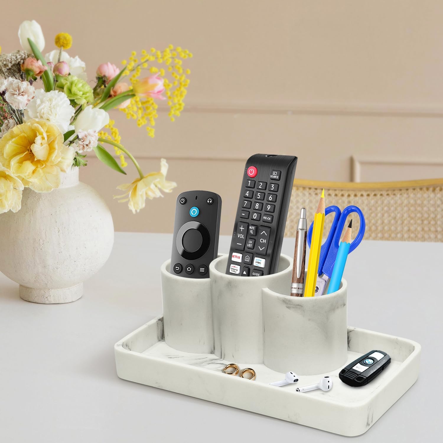 Suanti Multi-Functional Toothbrush Holder with 3 Compartments