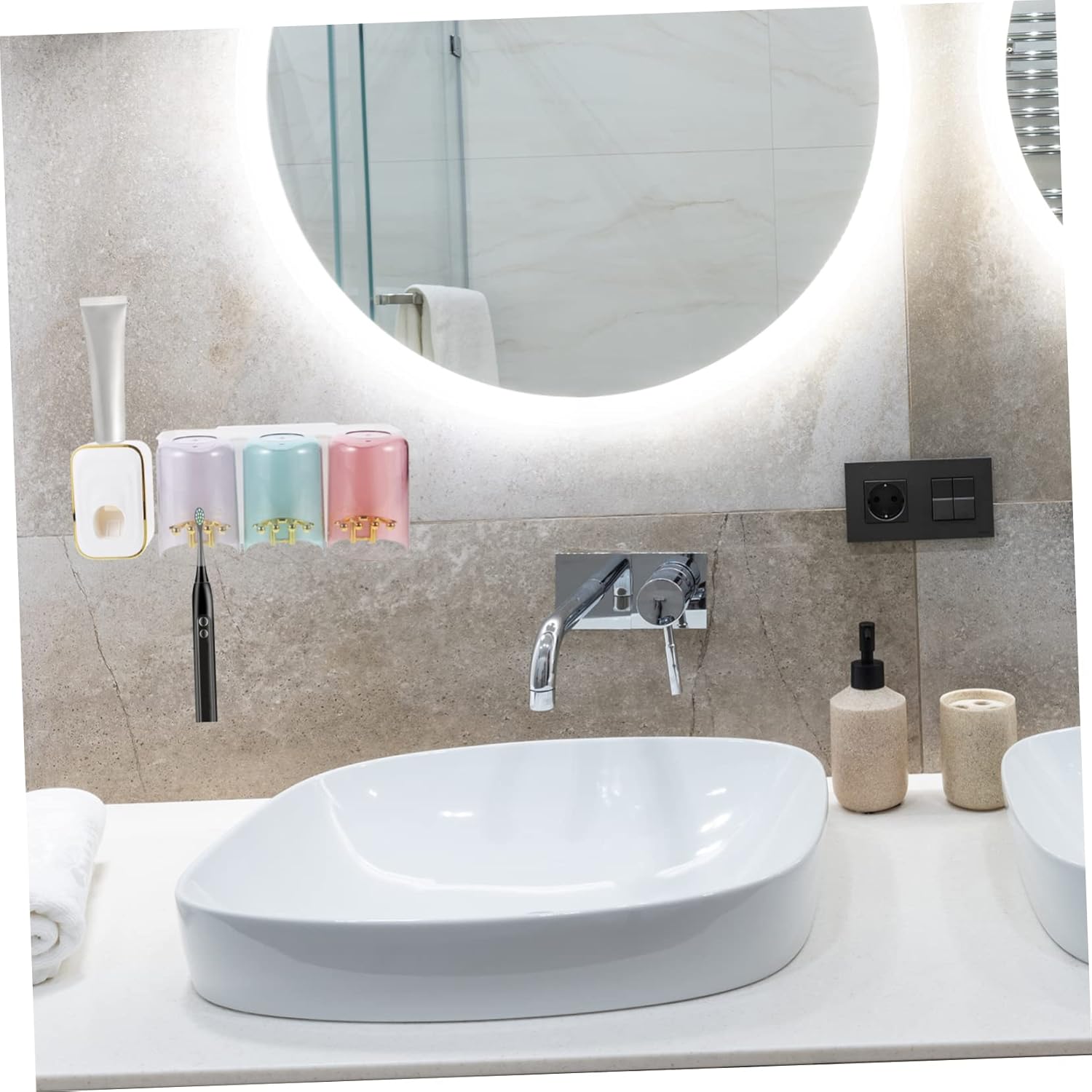 LIFKOME Wall Mounted Toothbrush Holder Organizer