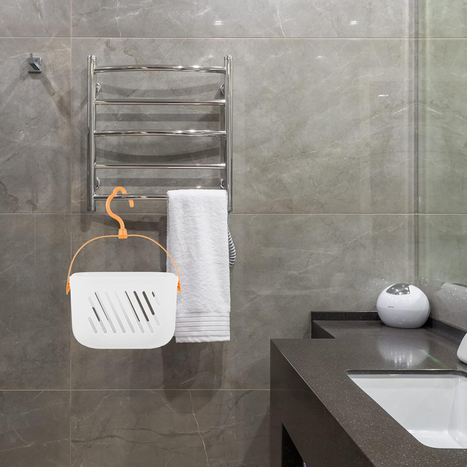 Zerodeko Plastic White Shower Storage Basket With Hooks