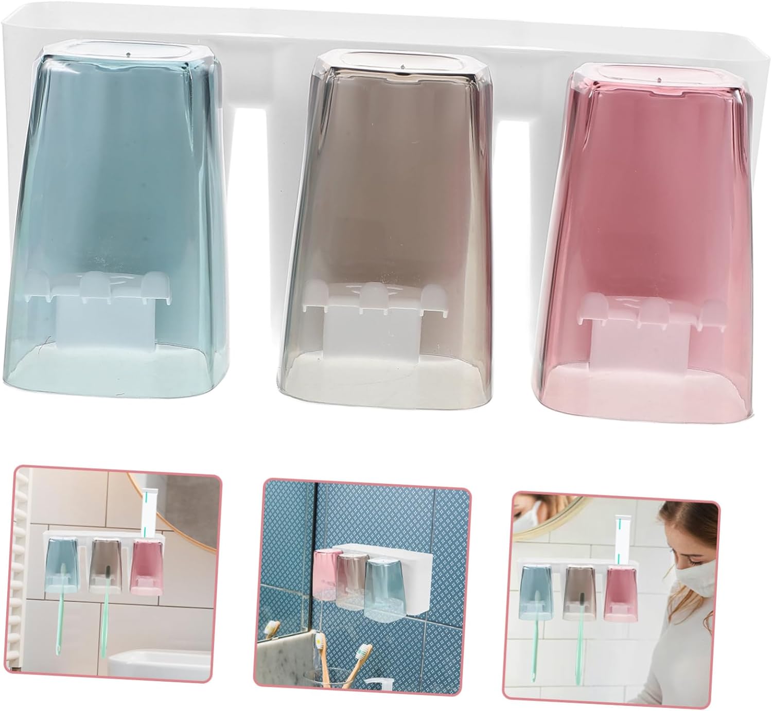 Bathroom Toothbrush Holder Set With 3 Cups And Toothpaste Rack