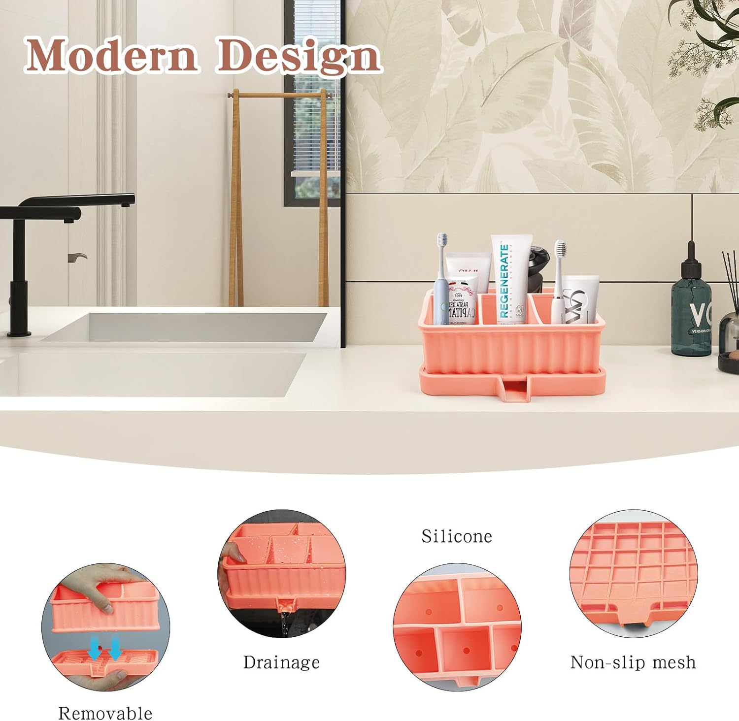 Double Drain Toothbrush Holder with Detachable Bottom by Ayehe