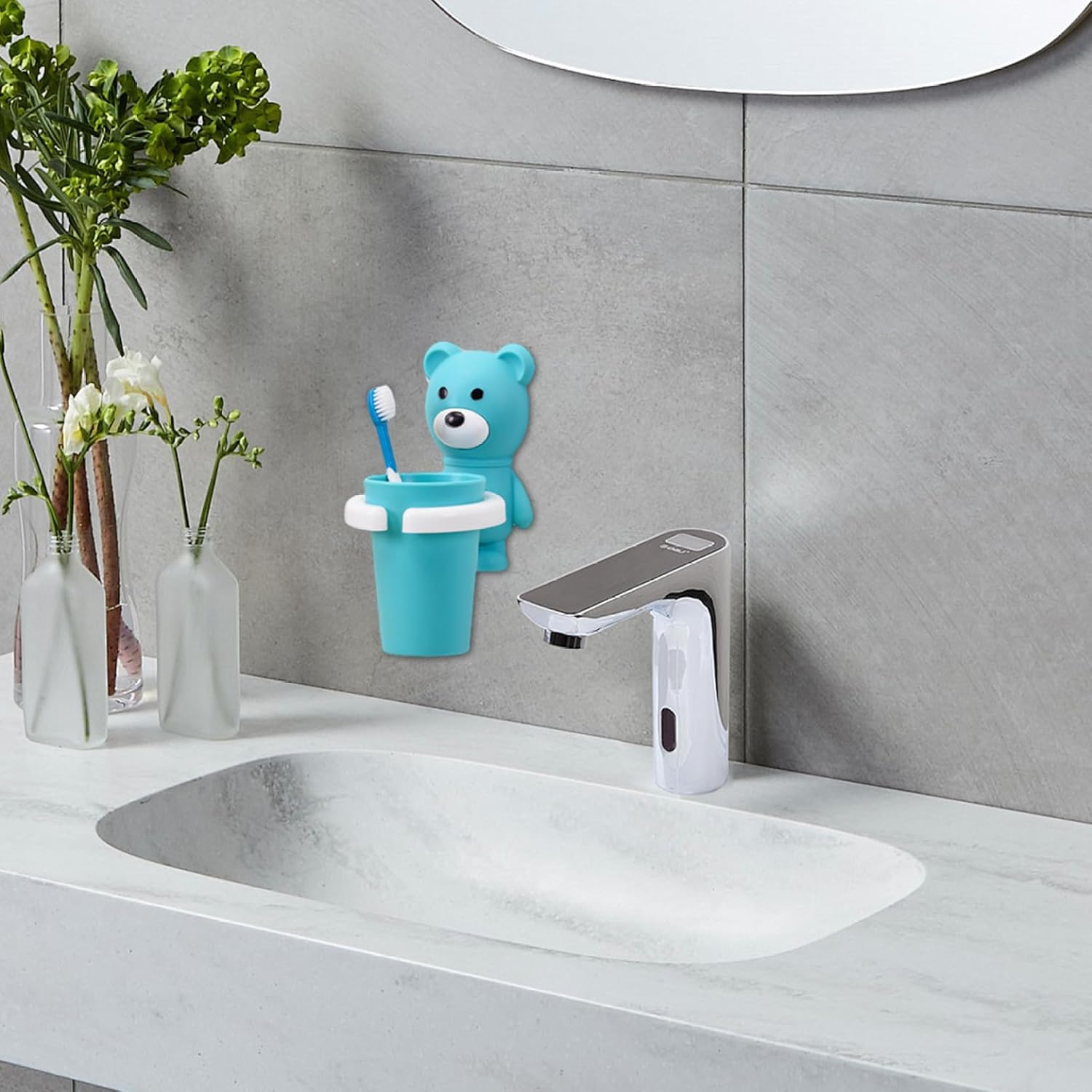 Cute Bear Toothbrush Holder with Cup for Kids