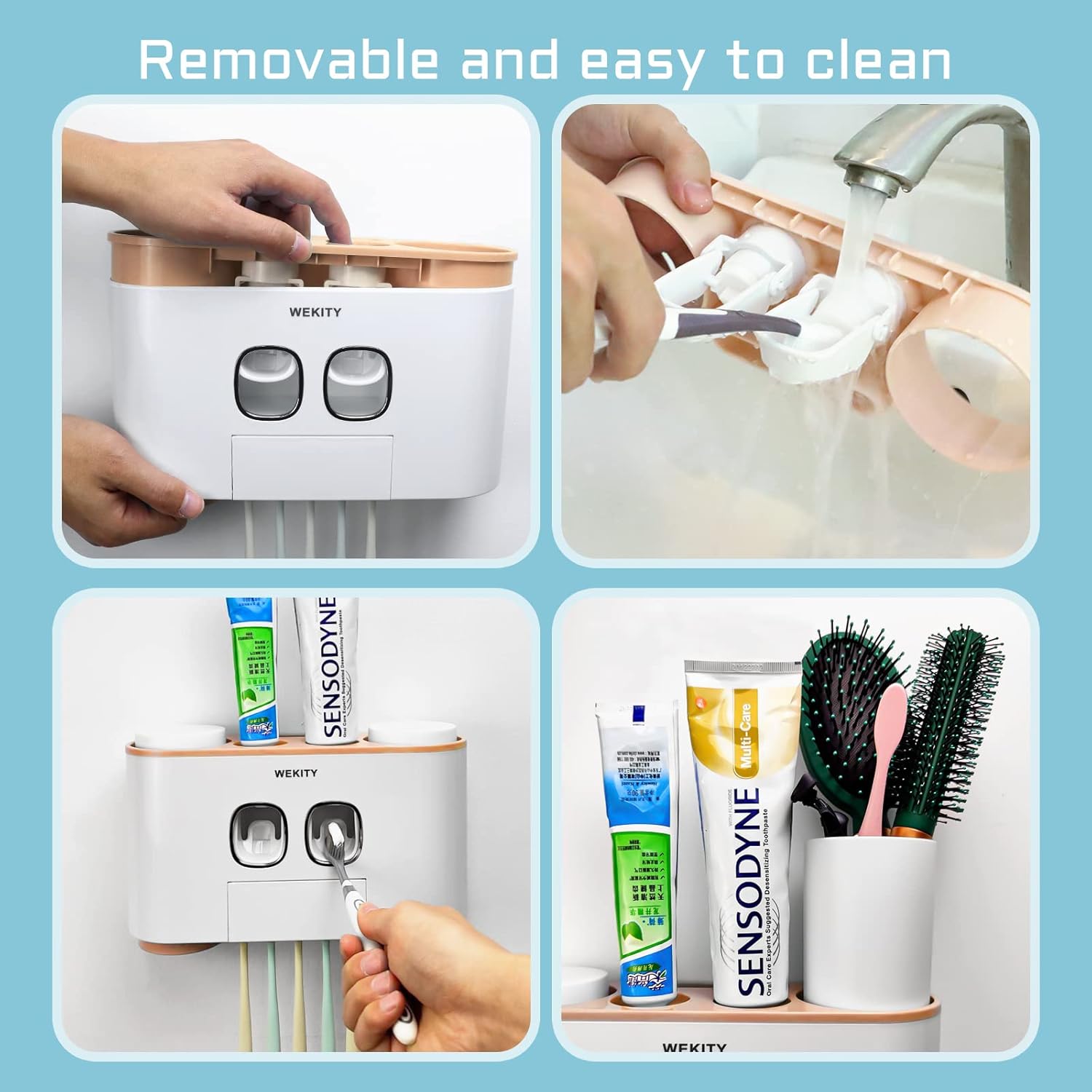 Wekity Multi-Functional Toothbrush Holder with 5 Slots and 4 Cups