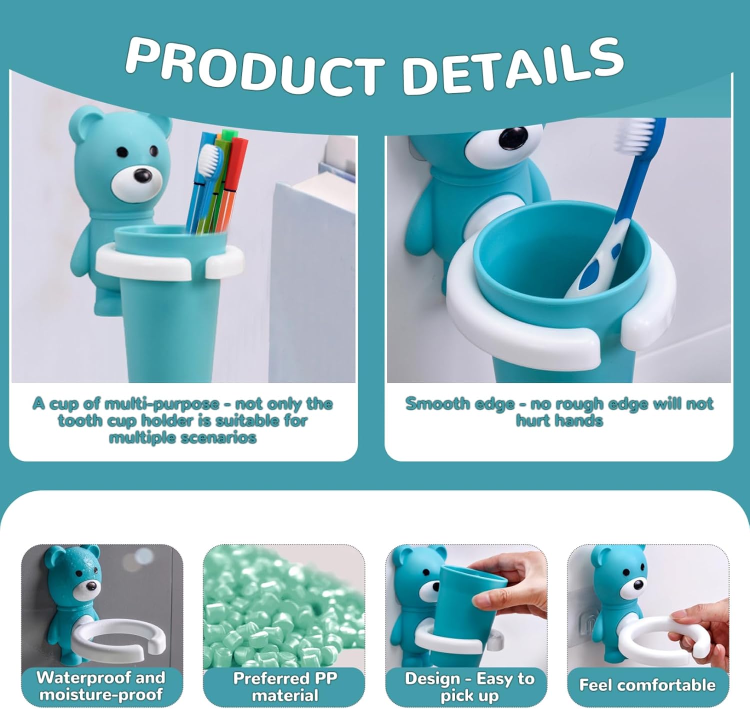 Cute Bear Toothbrush Holder with Cup for Kids