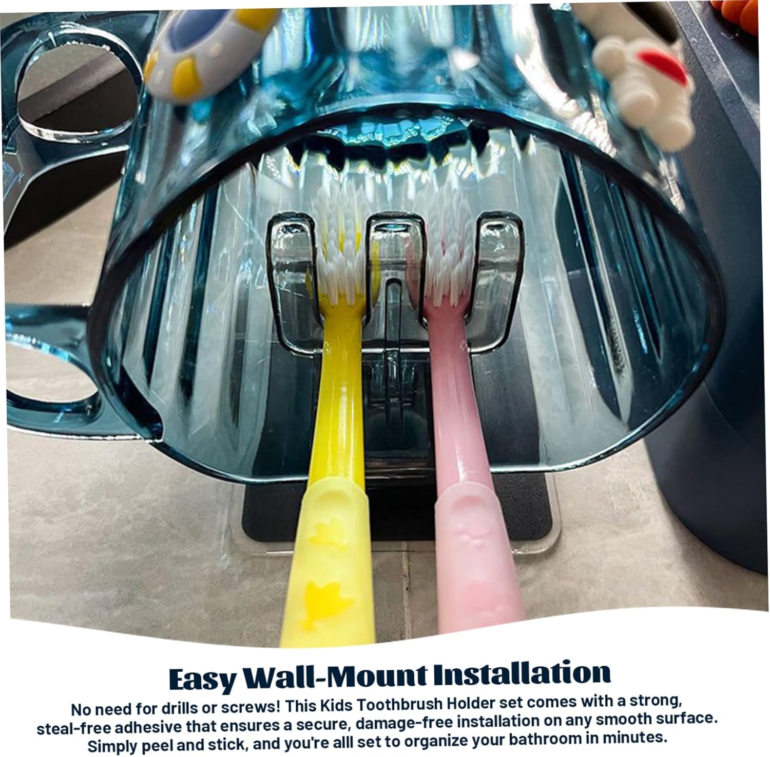 Creative kids toothbrush holder set with mouthwash cup cosmonaut-themed bathroom organizer