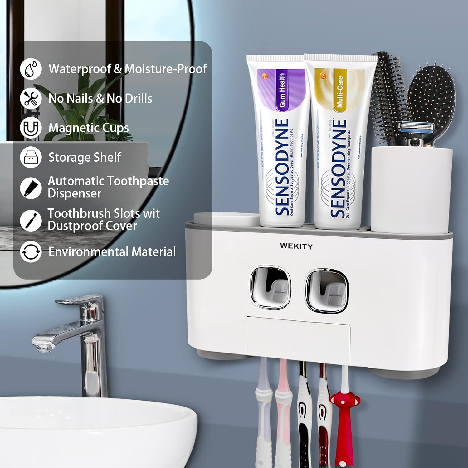 Wekity Multi-Functional Toothbrush Holder