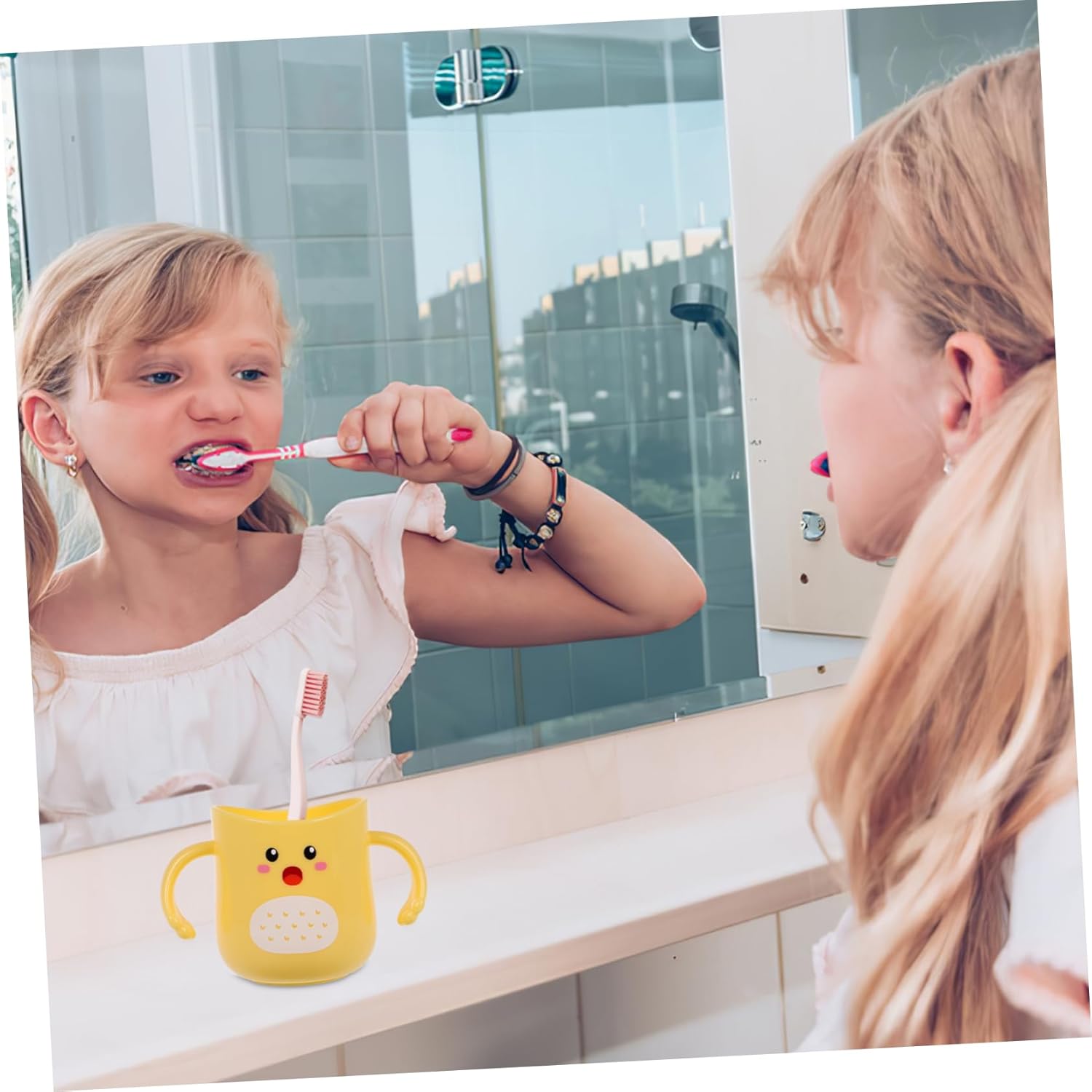 Cute Cartoon Toothbrush Holder with Double Handle