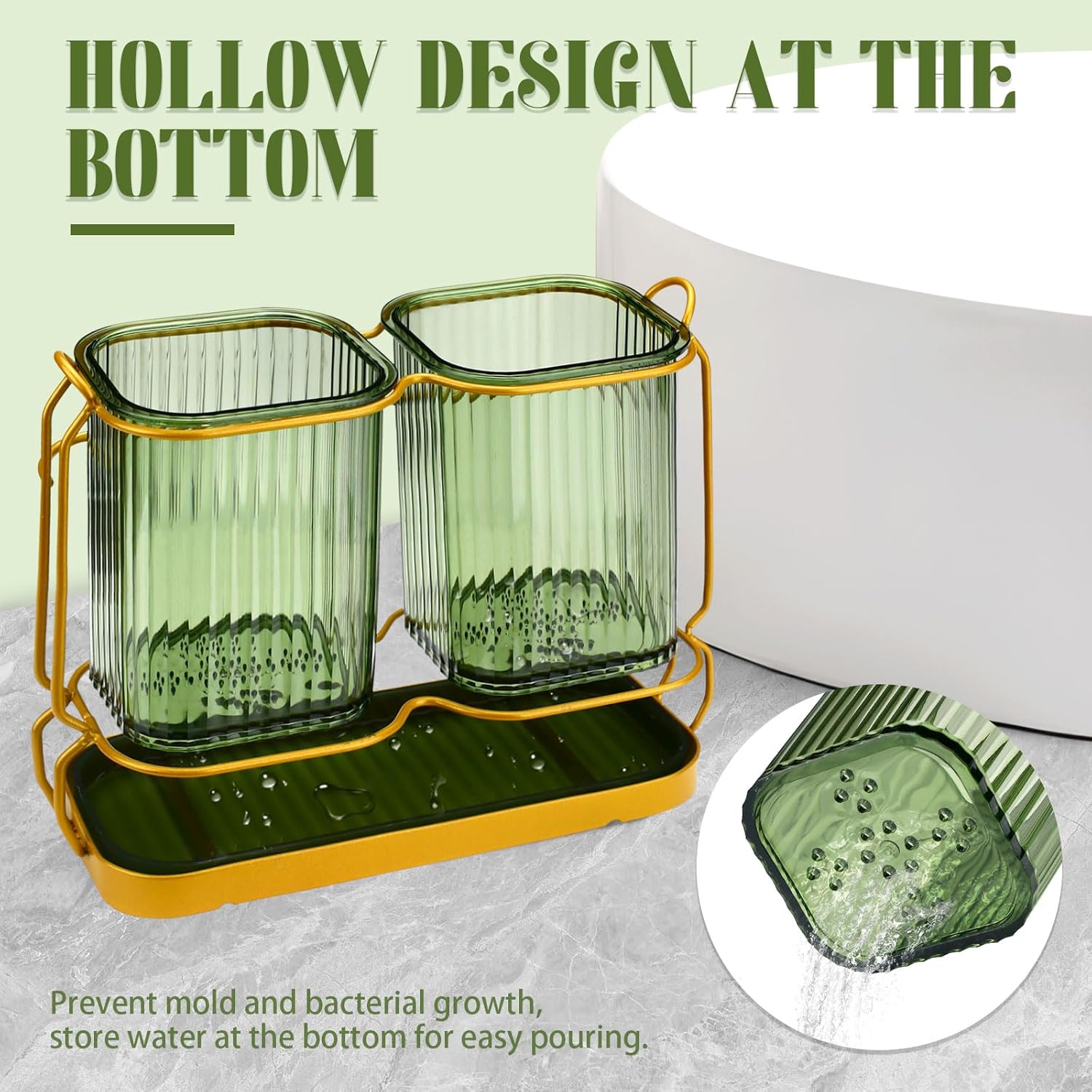 2-Cup Metal Toothbrush Holder Set with Drainage and Organizer