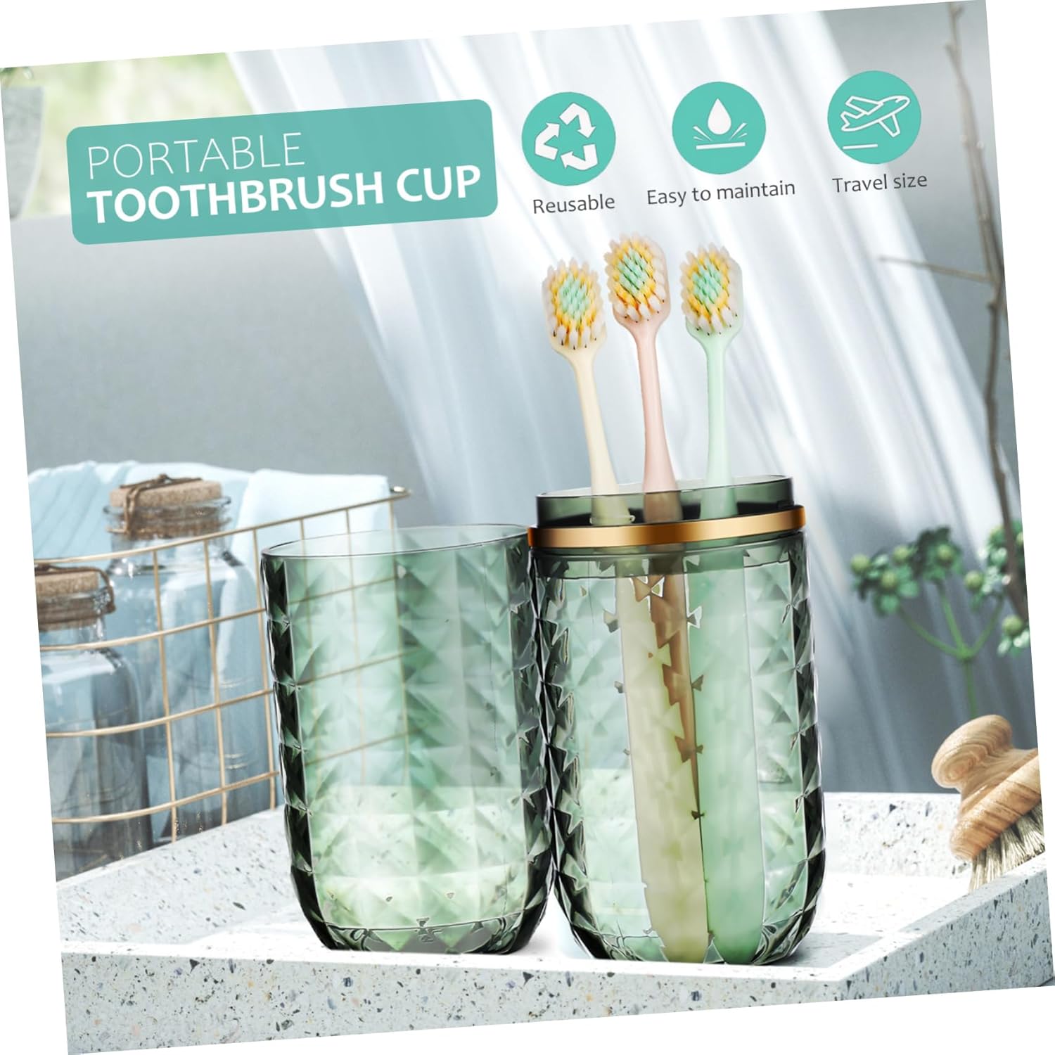 Travel Toothbrush Holder Dual Cup Design
