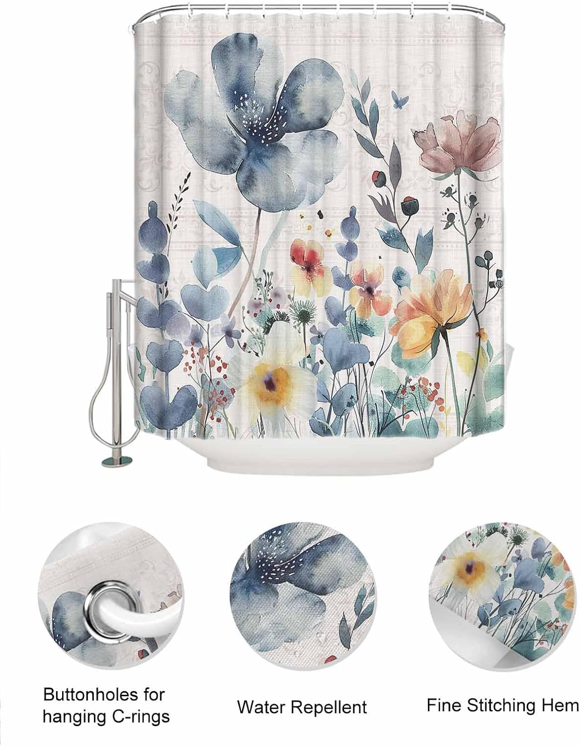 10-Pocket Hanging Shower Organizer with Watercolor Design