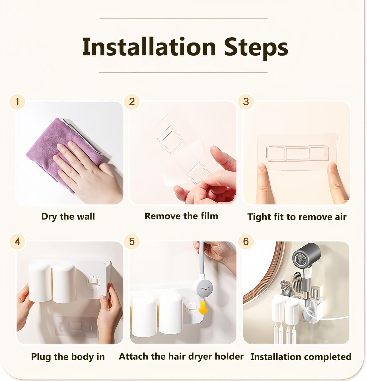 3 in 1 Toothbrush Holder with Hair Dryer Stand and Toothpaste Dispenser