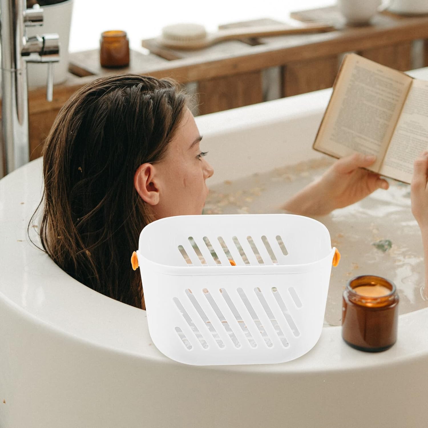 Zerodeko Plastic White Shower Storage Basket With Hooks