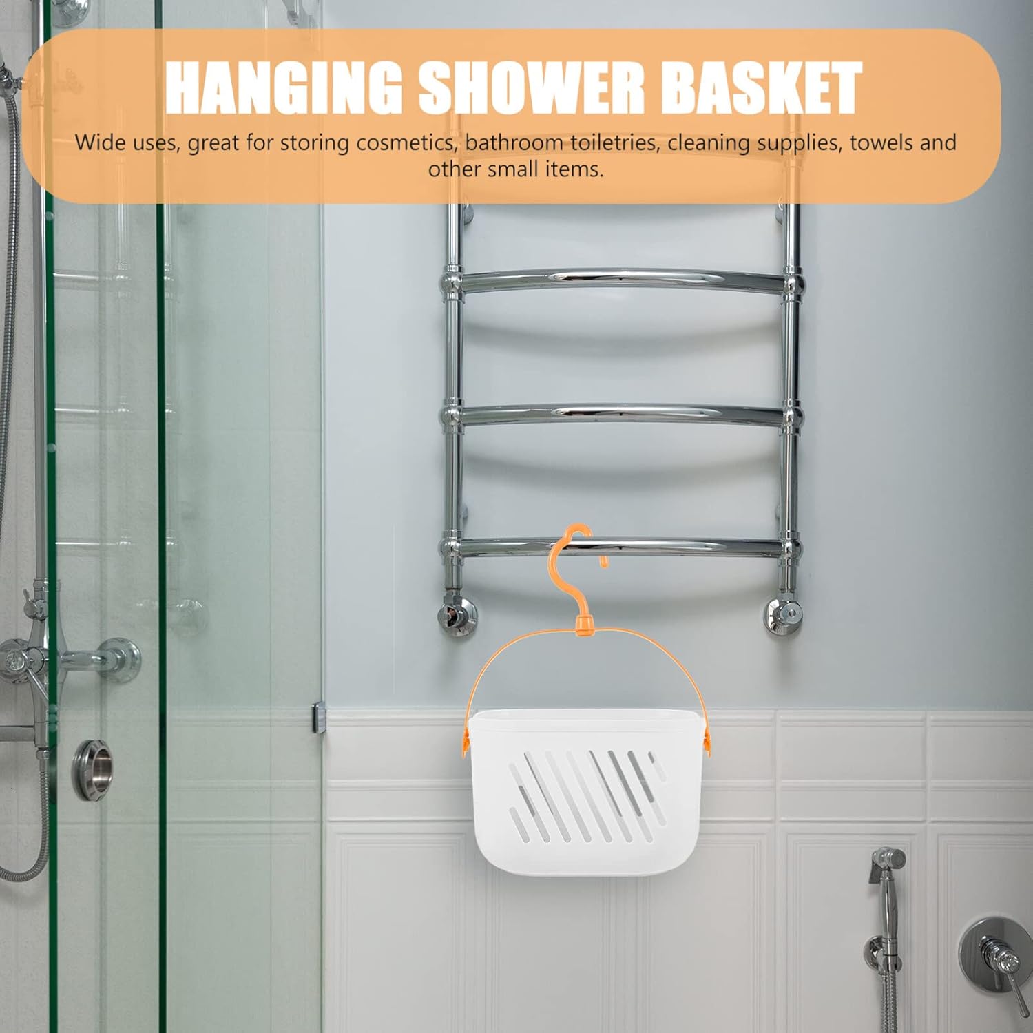 Zerodeko Plastic White Shower Storage Basket With Hooks