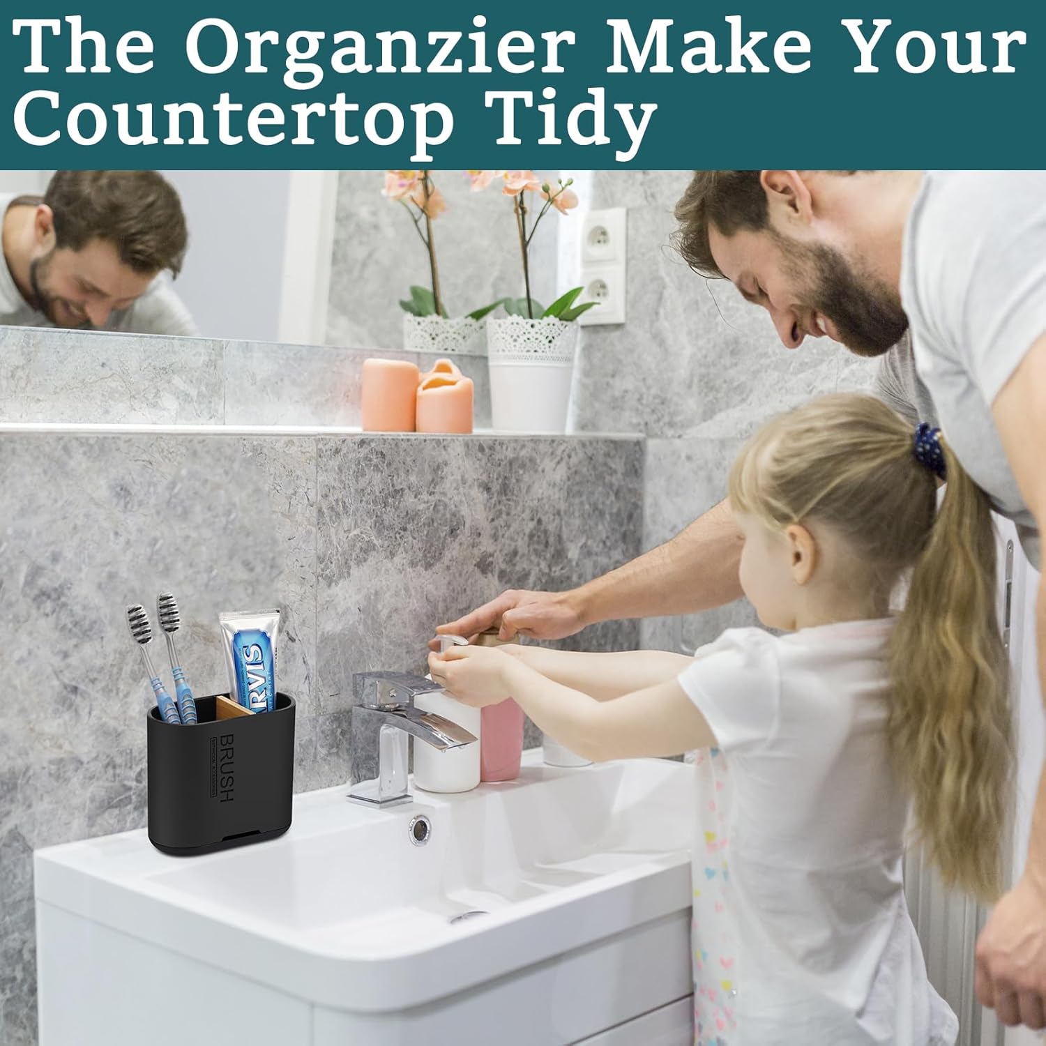 Space-Saving Bamboo Toothbrush Holder Black