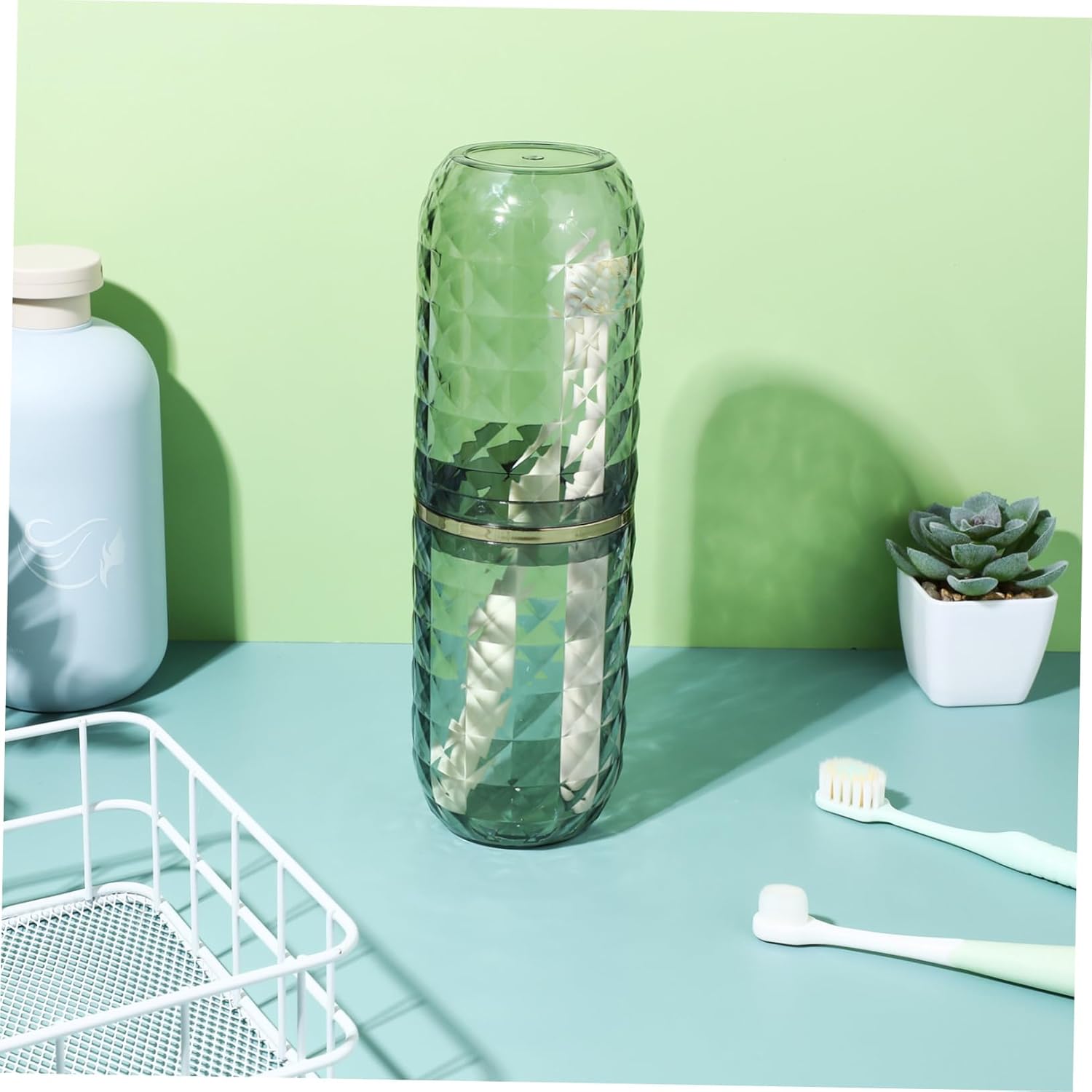 Travel Toothbrush Holder Dual Cup Design