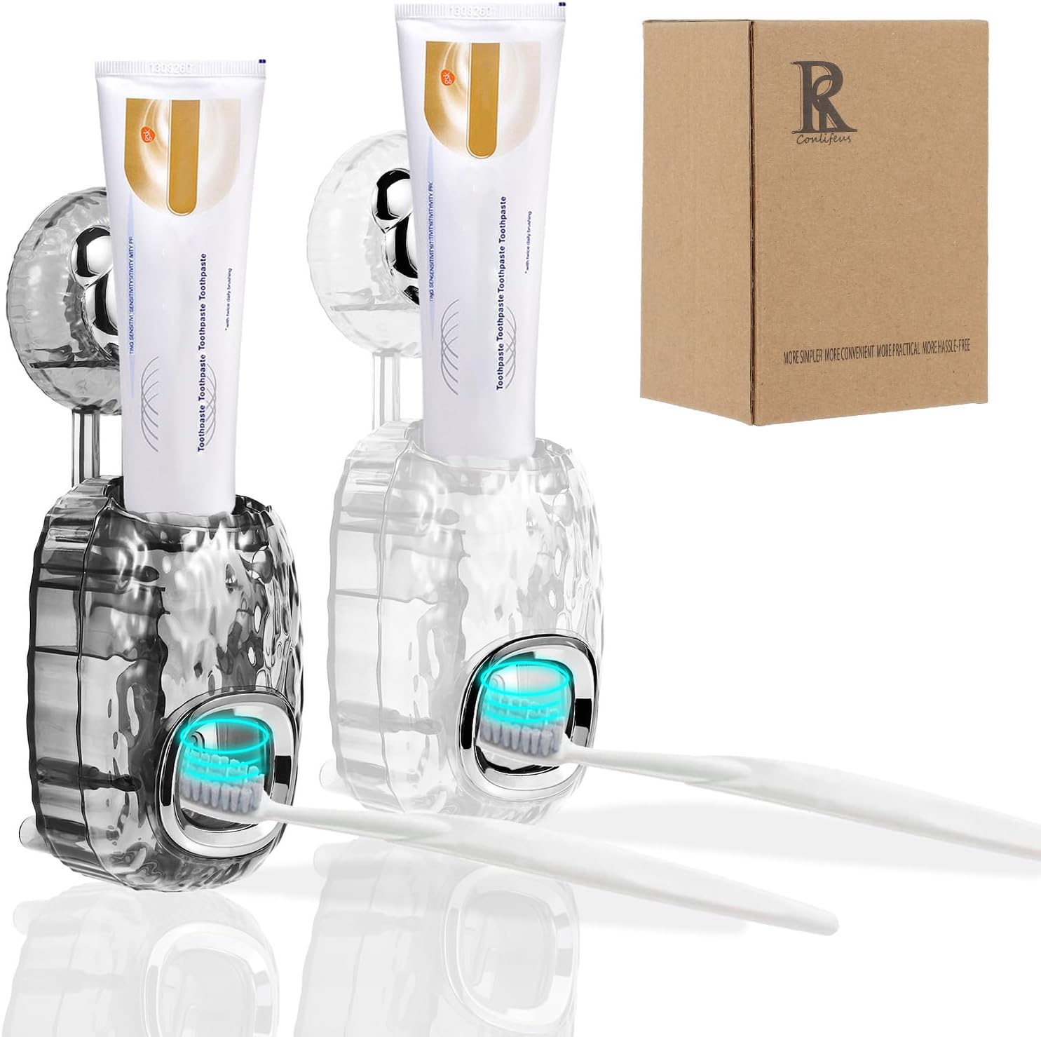 R Conlifeus Wall-Mounted Automatic Toothpaste Squeezer Dispenser 2-Piece Transparent Translucent Gray