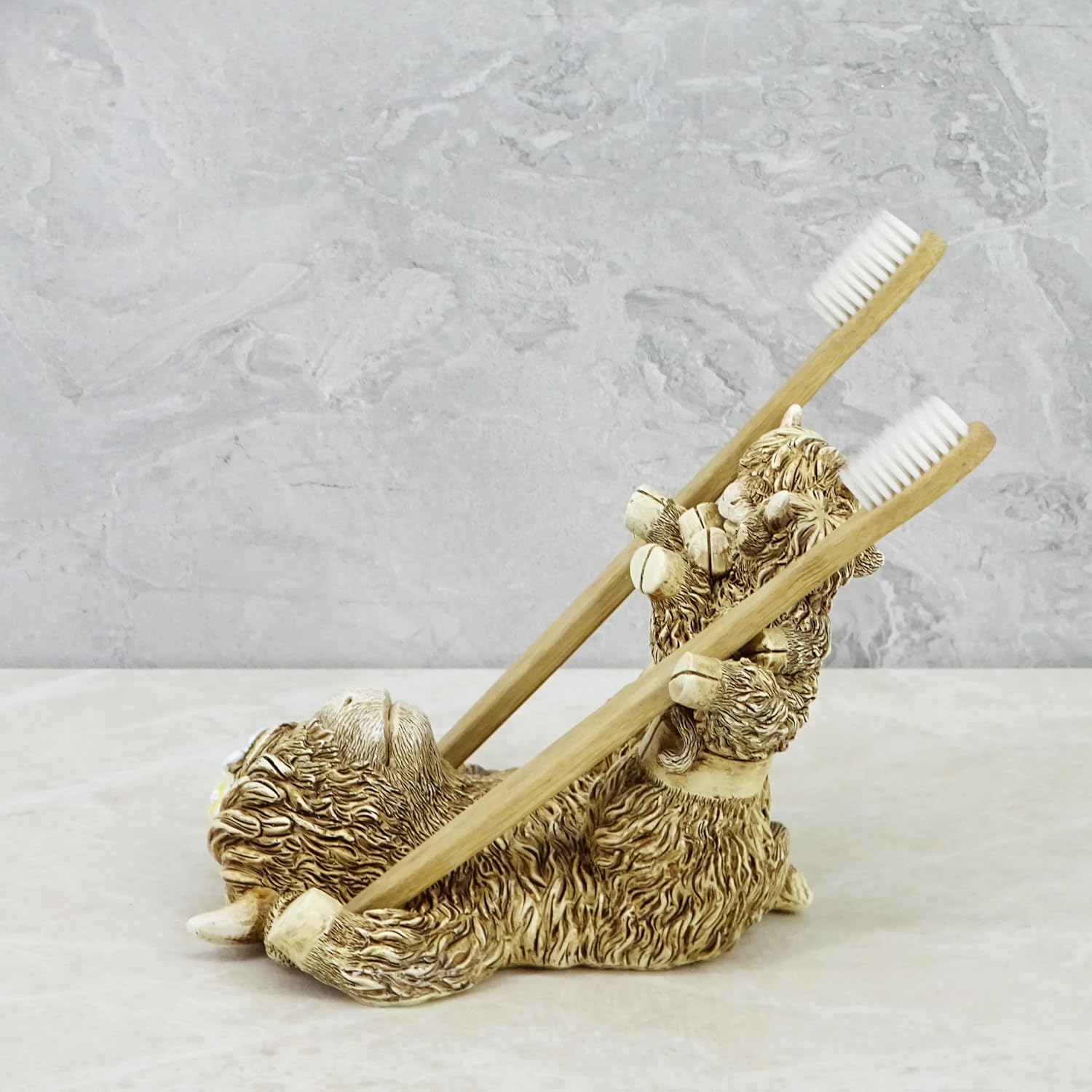 5-Inch Resin Toothbrush Holder with Antique Carved Design