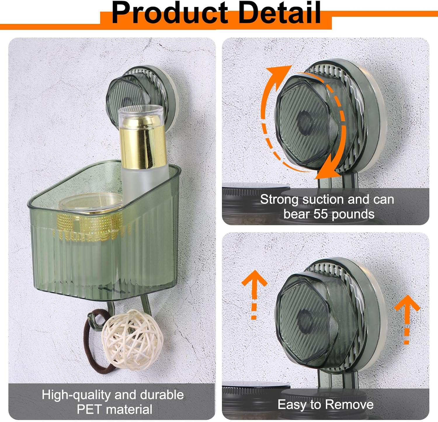 Uxcell 1Set Suction Cup Shower Caddy with Hooks Green