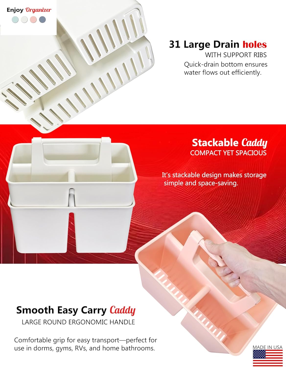 12-Pack Ivory shower caddy organizer with handle compact portable