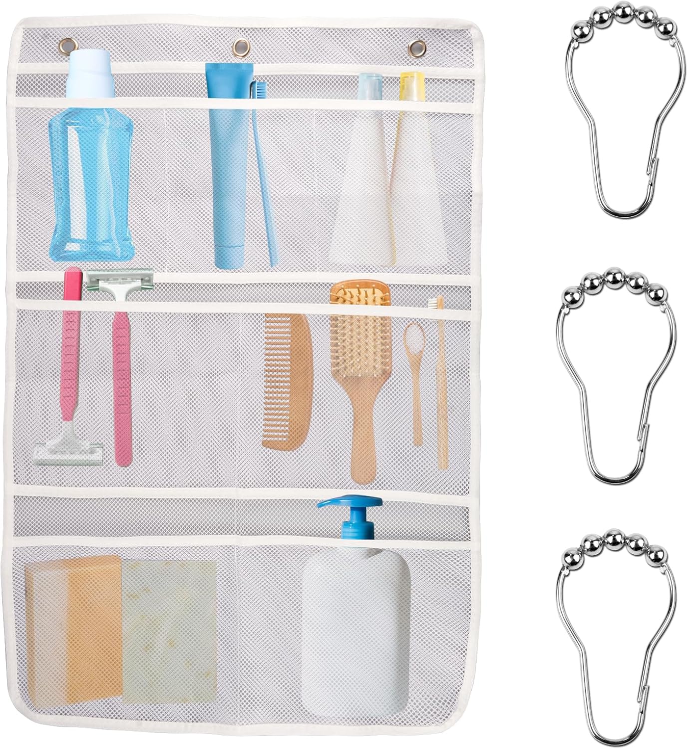 7-Pocket Mesh Shower Organizer for Quick Organization