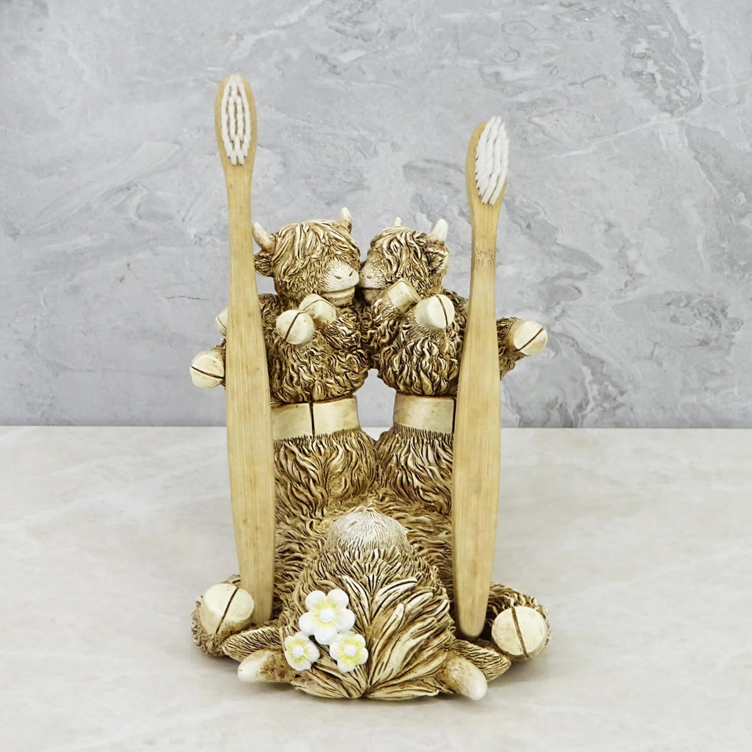 5-Inch Resin Toothbrush Holder with Antique Carved Design