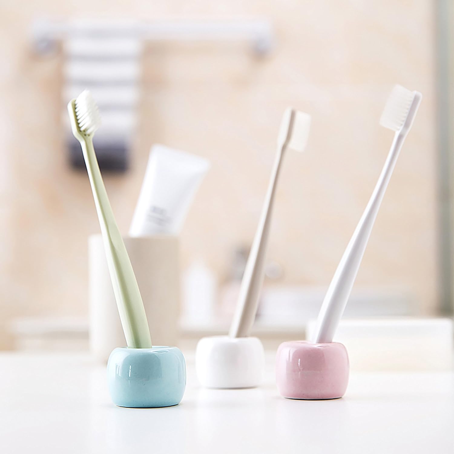 Airmoon Mini Ceramics Toothbrush Holder Stand for Bathroom Pack of 2